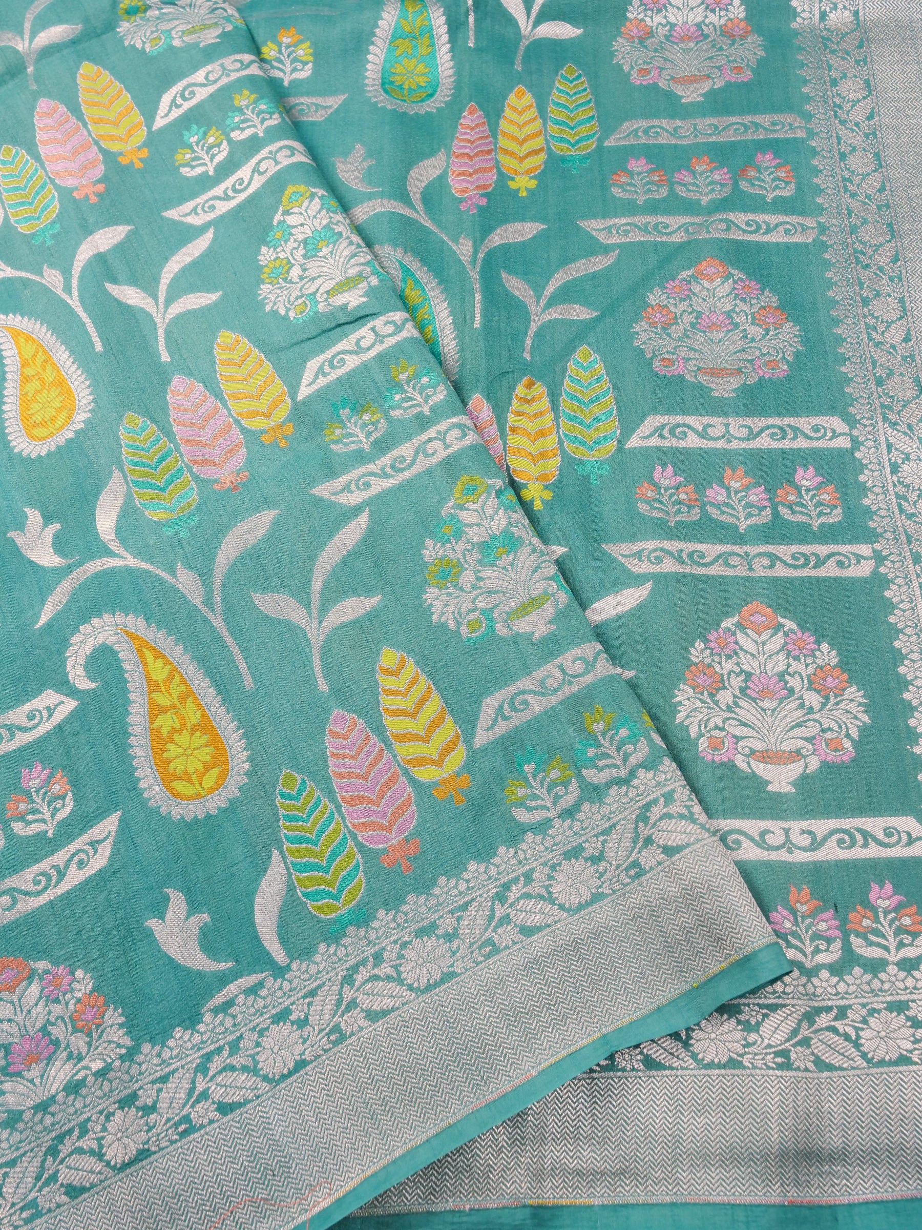 Handwoven Sea Green Banarasi Desi Tussar Silk Saree