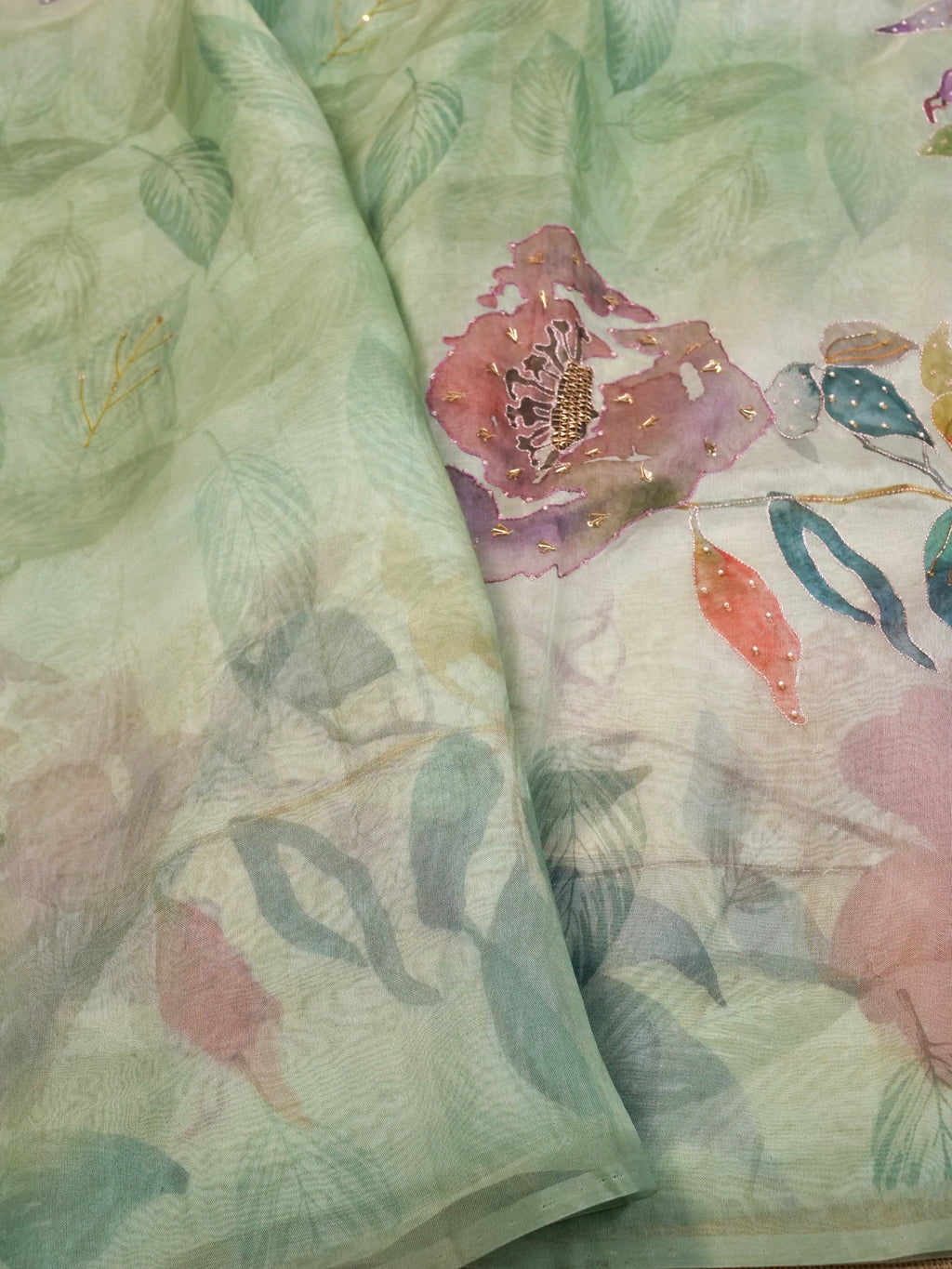 Handwoven Pastel Green Banarasi Organza Silk Saree