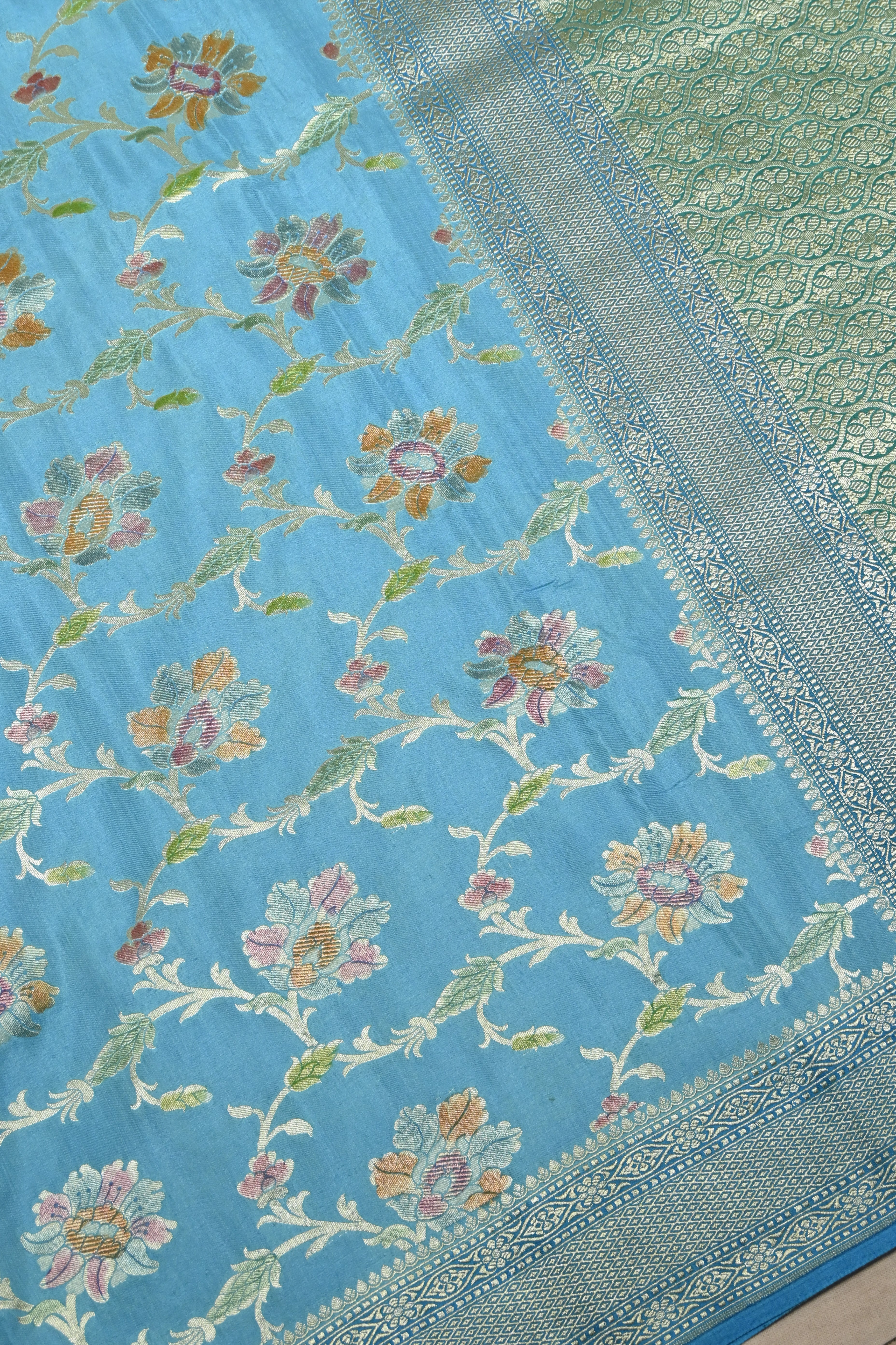 Blue Pure Moonga Silk Banarasi Saree