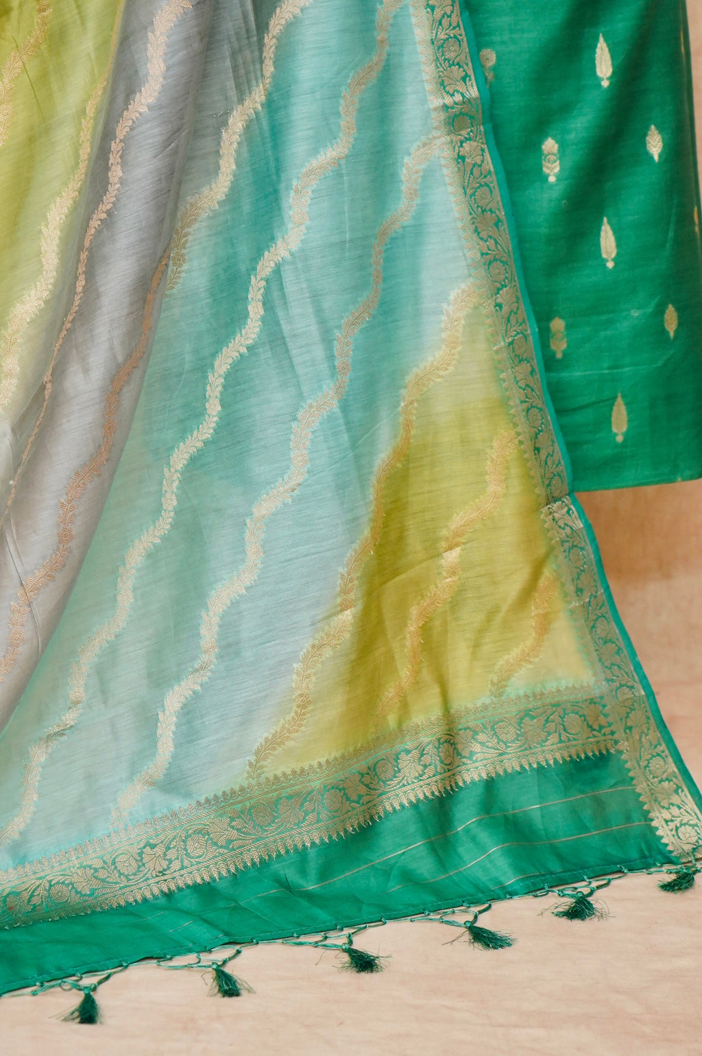 Handwoven Green Banarasi Chanderi Silk Suit