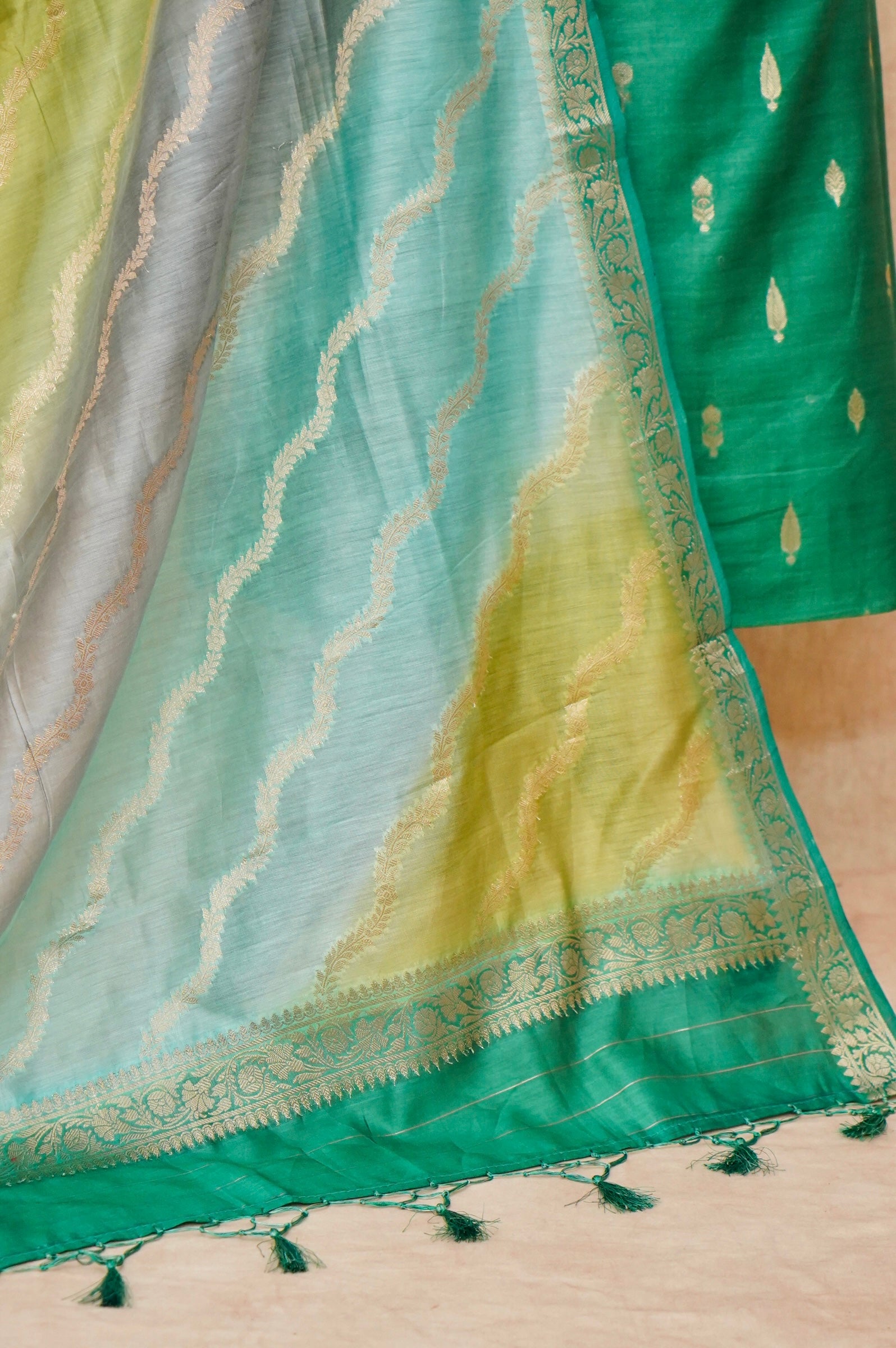 Handwoven Green Banarasi Chanderi Silk Suit