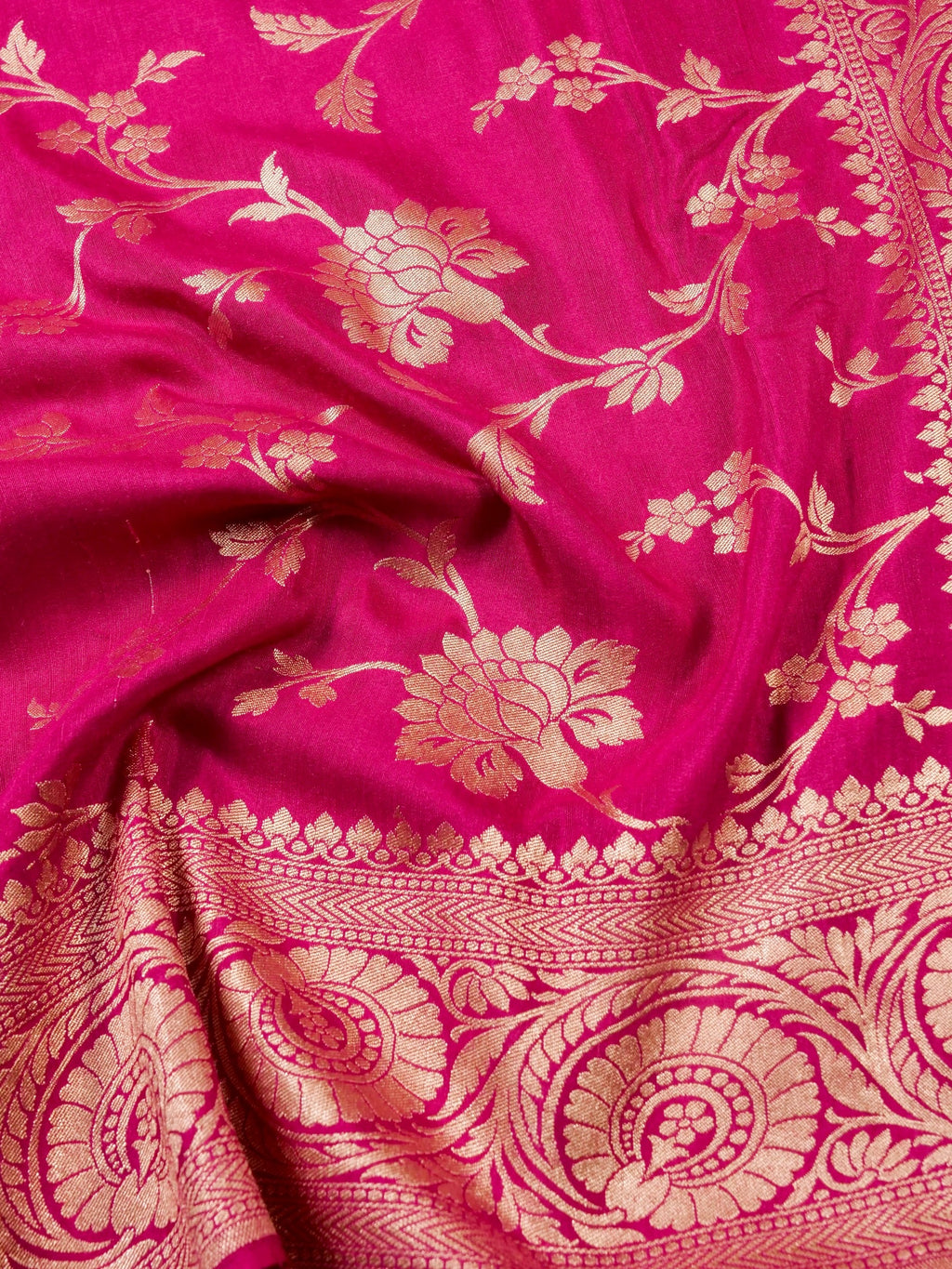 Handwoven Hot Pink Banarasi Monga Silk Saree