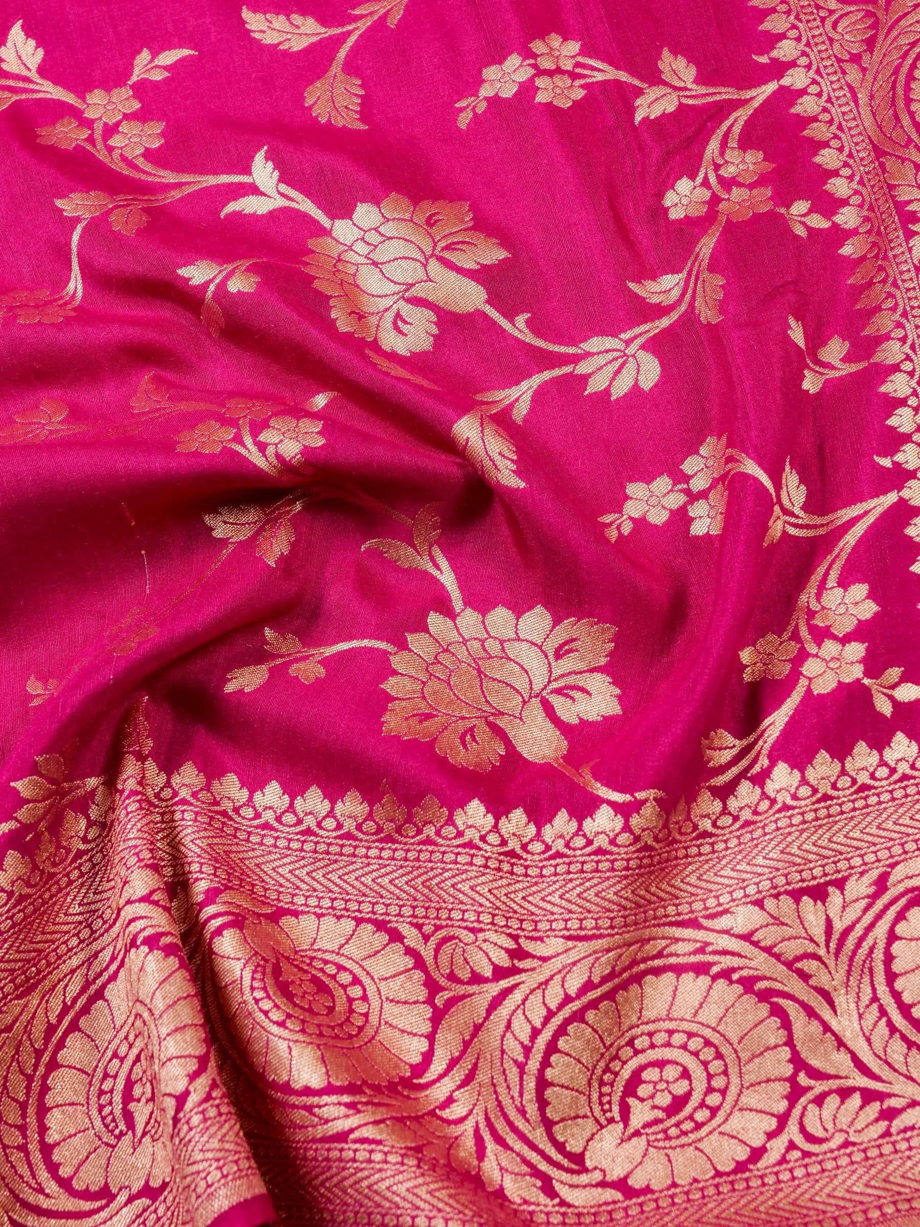 Handwoven Hot Pink Banarasi Monga Silk Saree