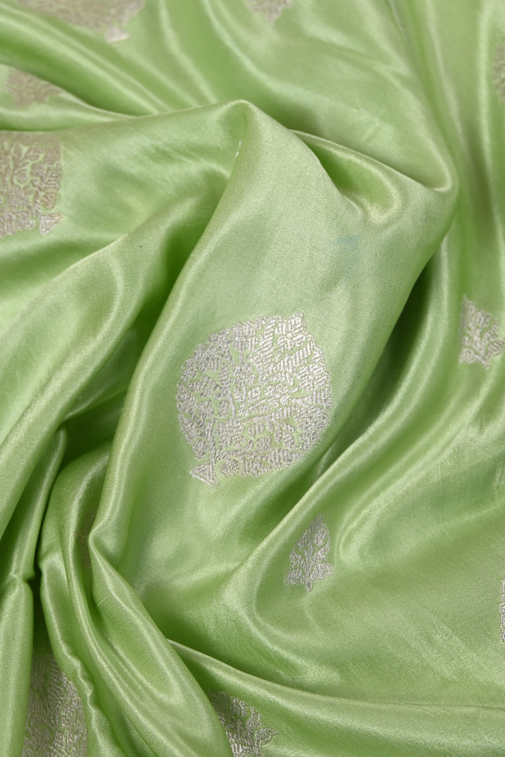 Pista Green Pure Banarasi Satin Mashru Silk Saree