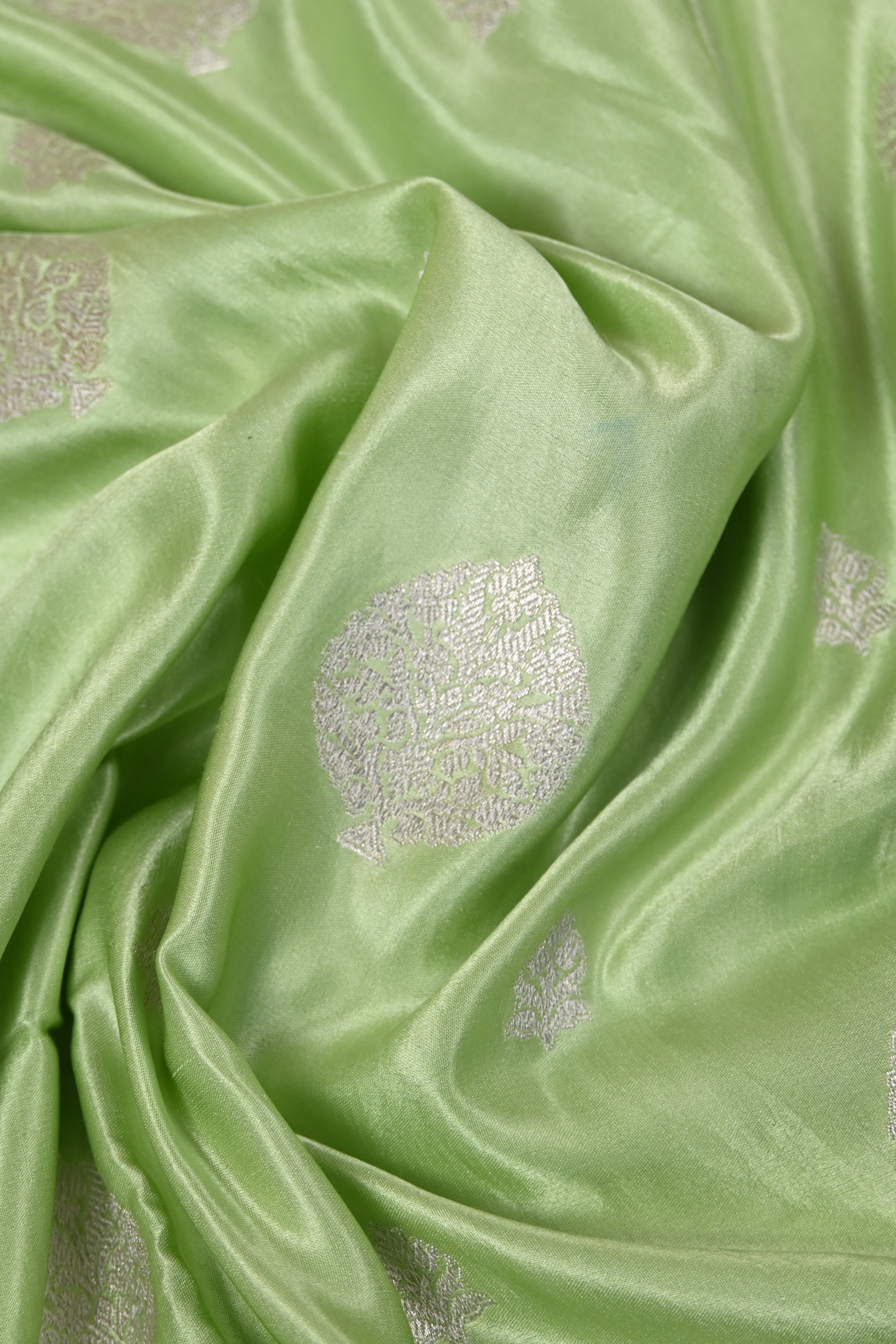 Pista Green Pure Banarasi Satin Mashru Silk Saree