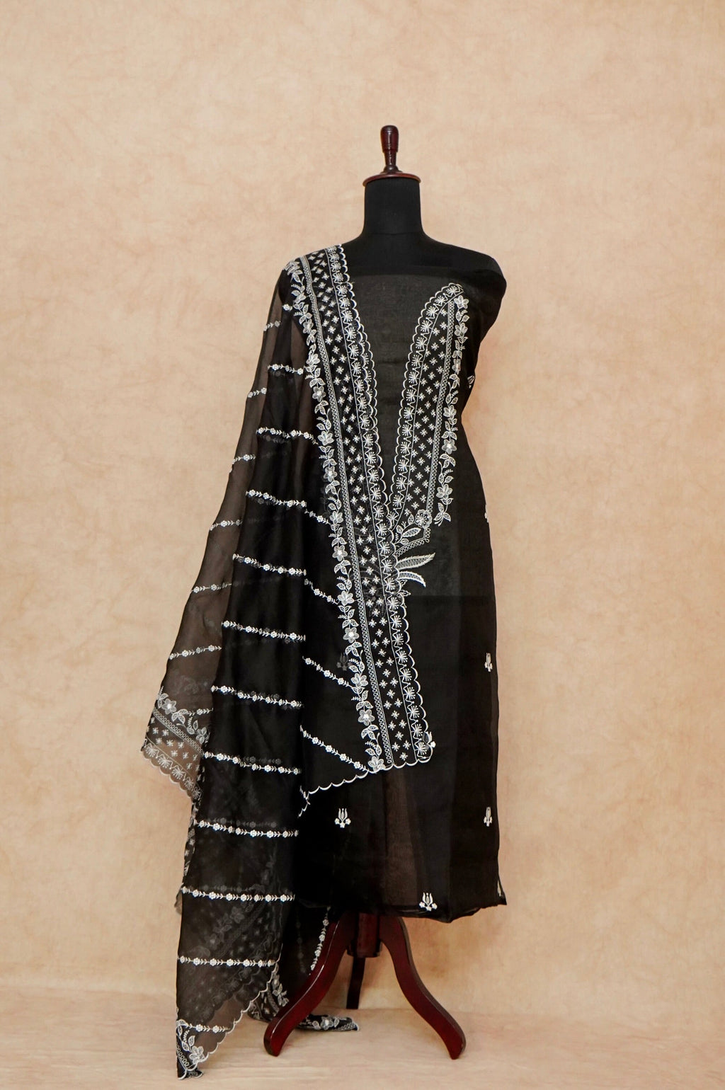 Handwoven Black Banarasi Organza Silk Suit