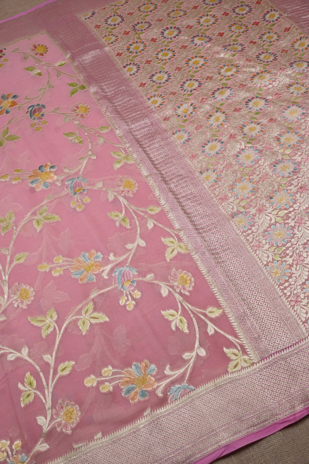 Peach Pure Banarasi Khaddi Georgette Silk Saree