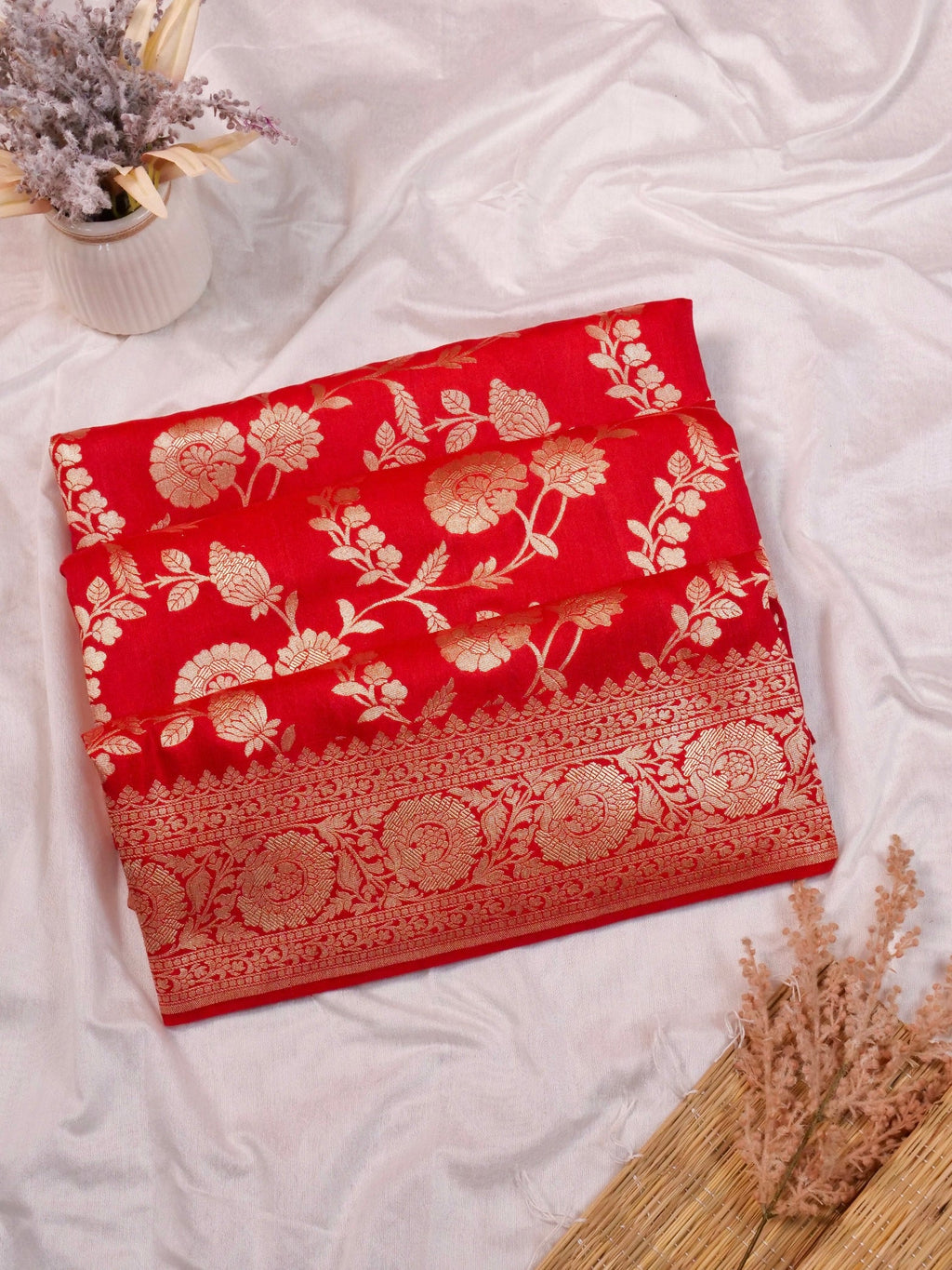 Handwoven Red Banarasi Monga Silk Saree