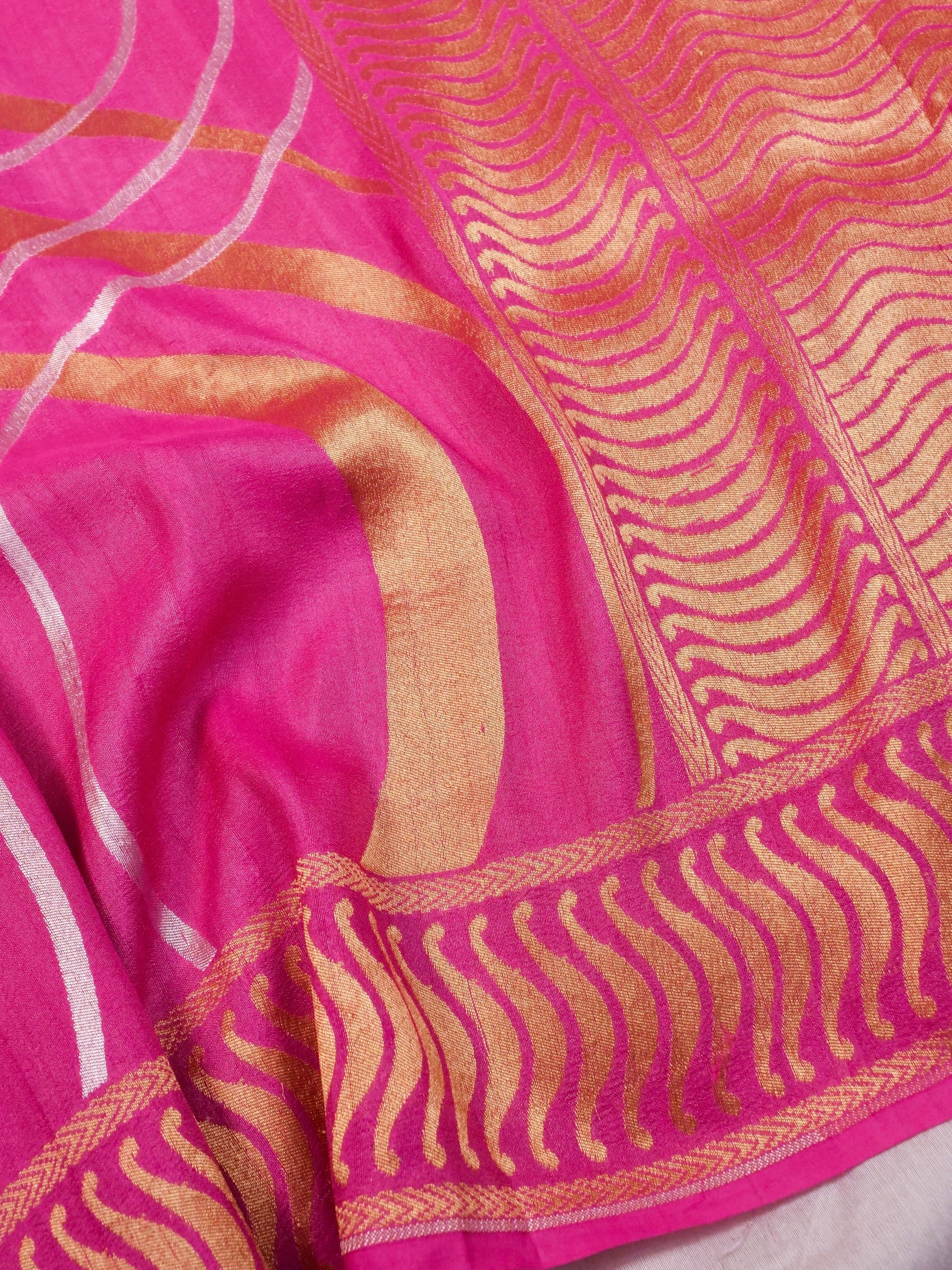 Handwoven Pink Banarasi Tussar Silk Saree