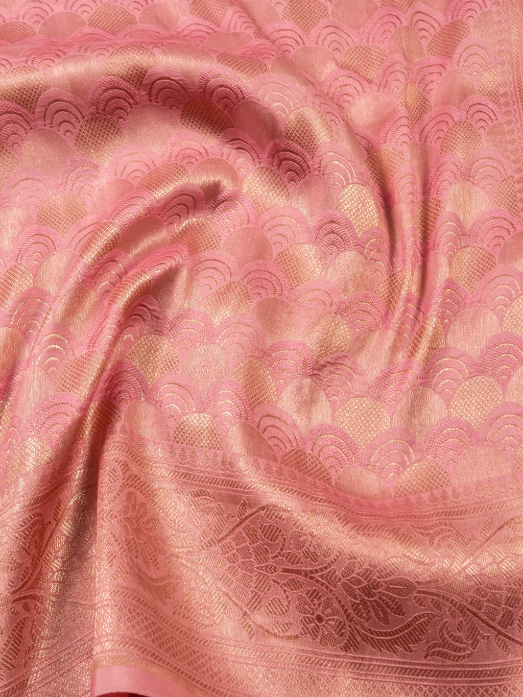 Handwoven Pastel Pink Banarasi Katan Soft Tissue Silk Saree