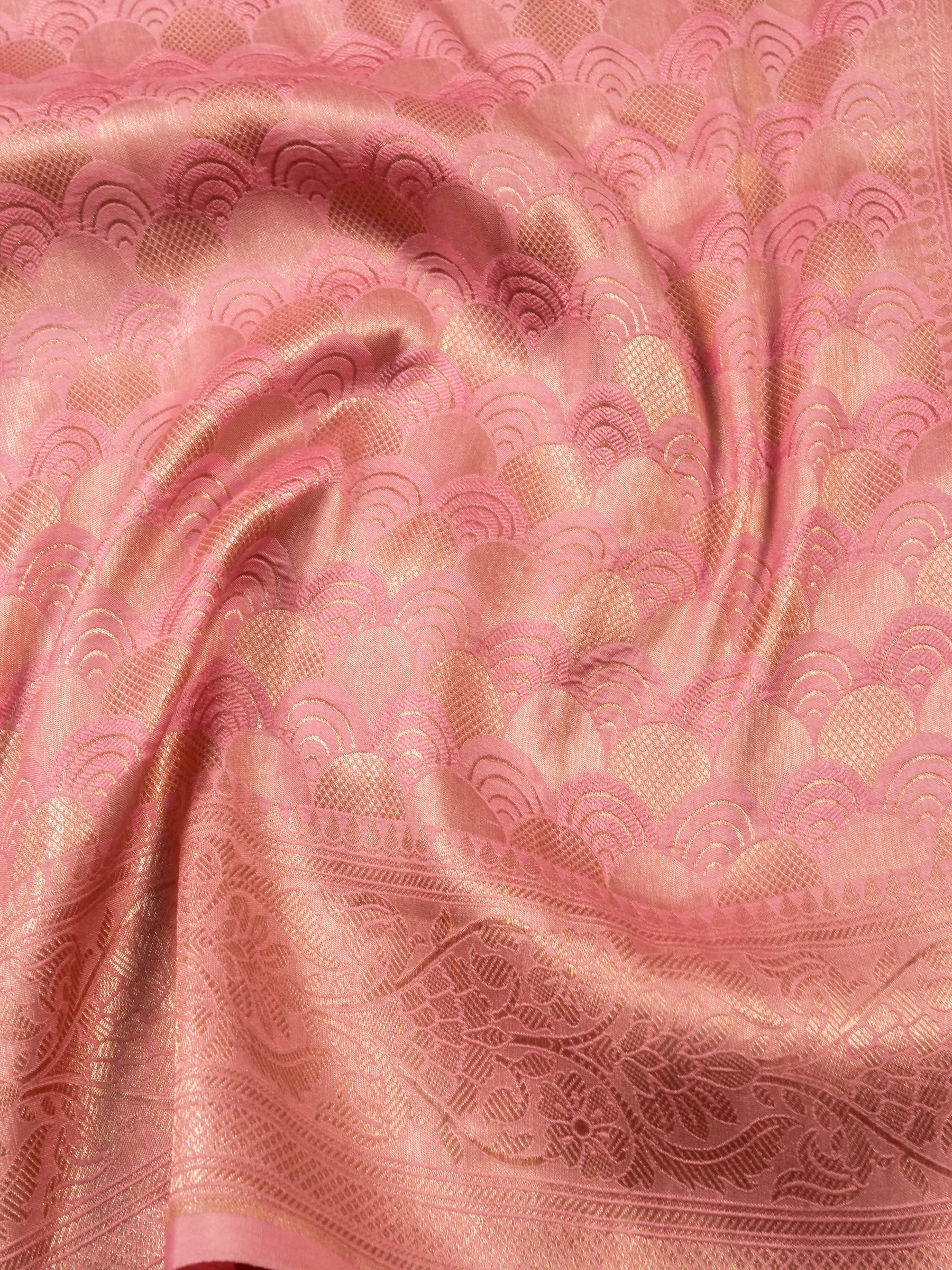 Handwoven Pastel Pink Banarasi Katan Soft Tissue Silk Saree