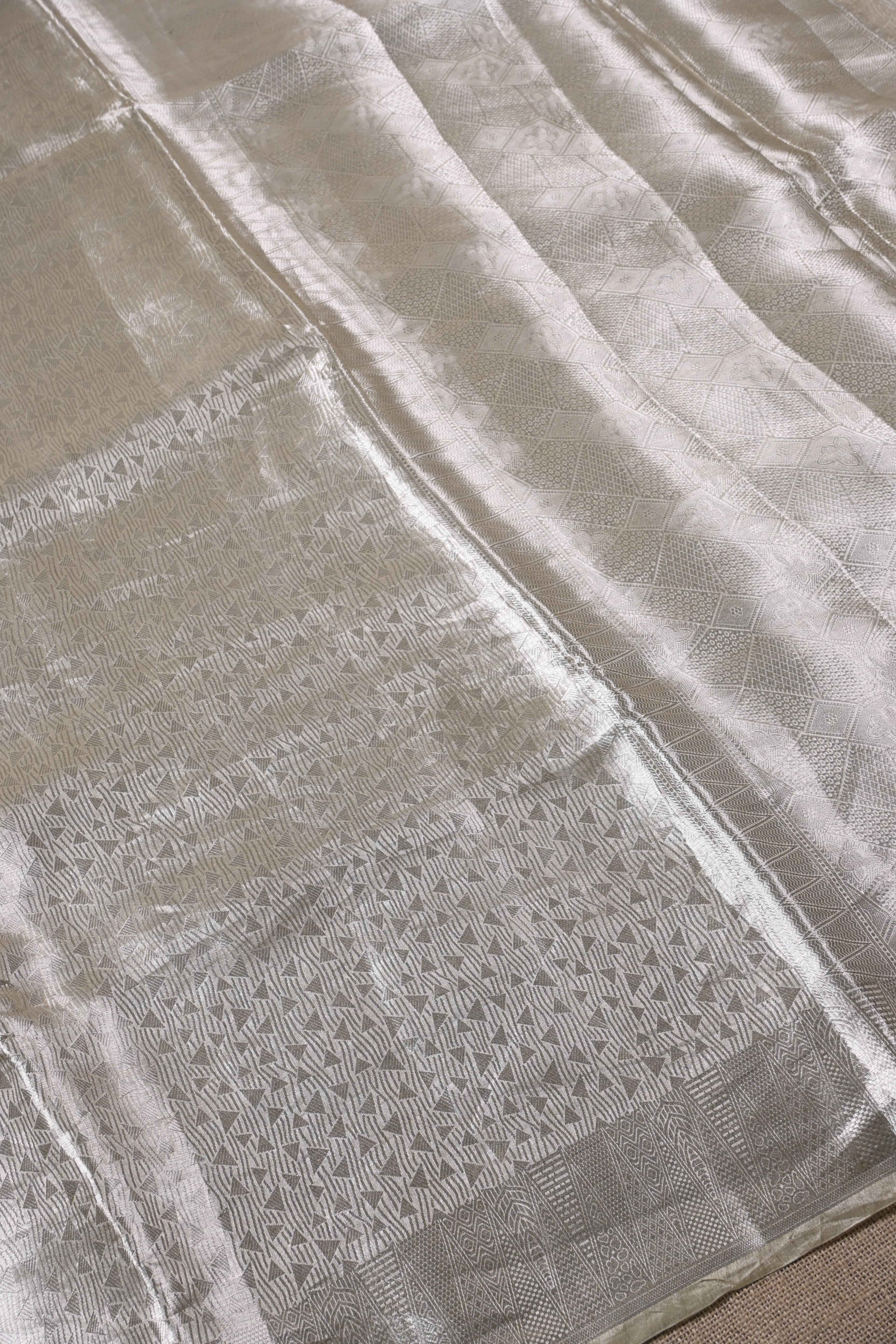 Baby Beige Pure Banarasi Molten Tissue Silk Saree