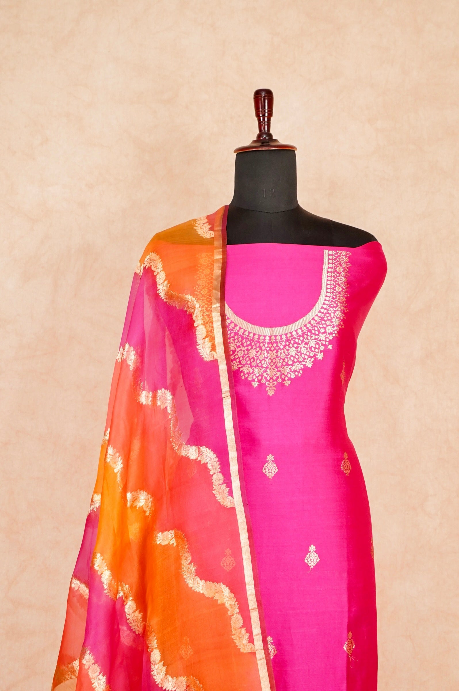 Handwoven Rani Pink Banarasi Katan Silk Suit