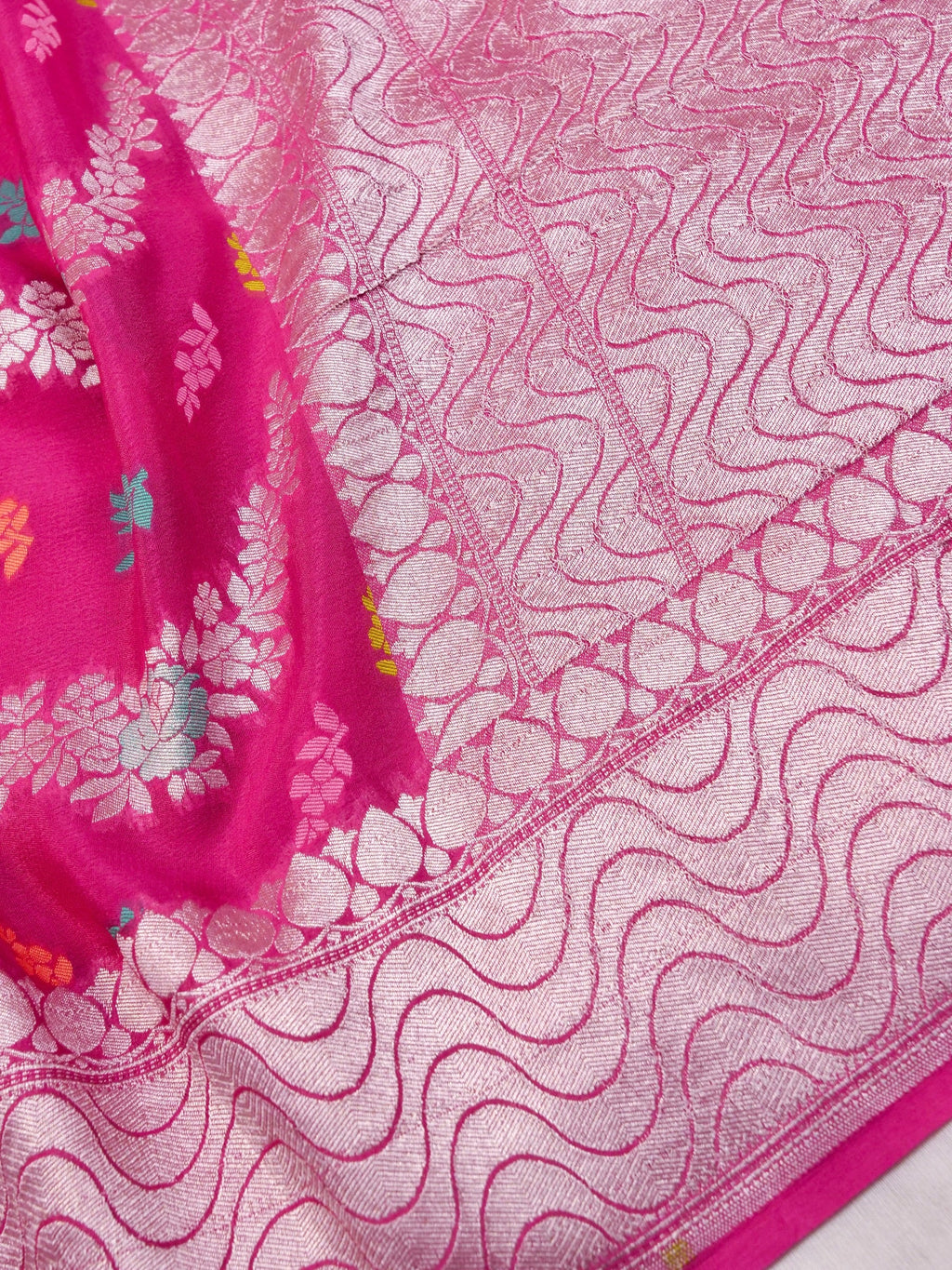 Handwoven Pink Banarasi Khaddi Silk Saree