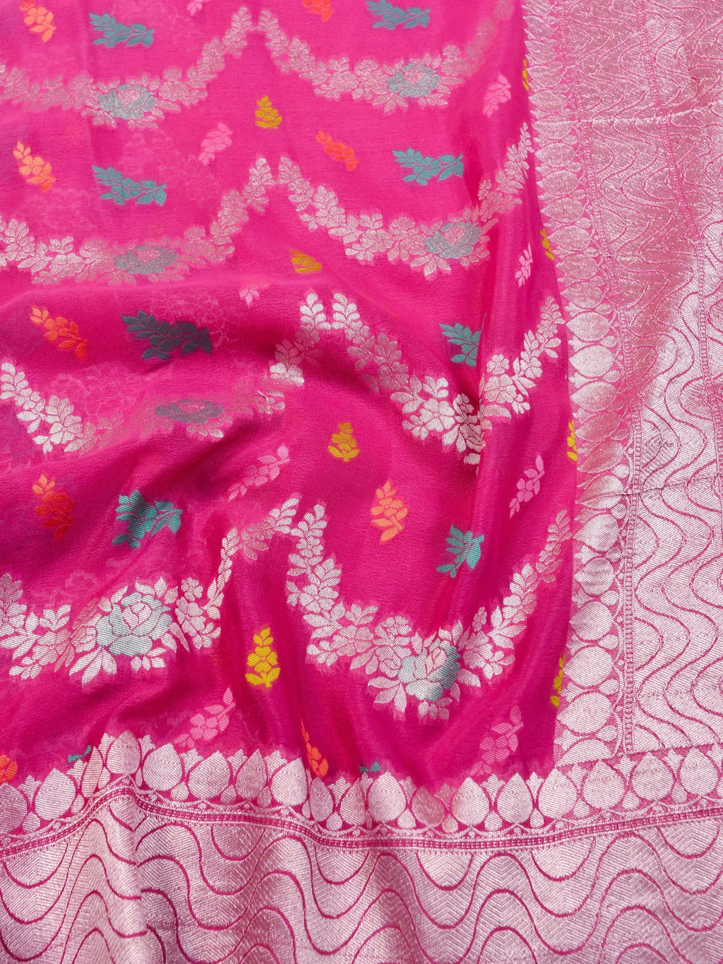 Handwoven Pink Banarasi Khaddi Silk Saree