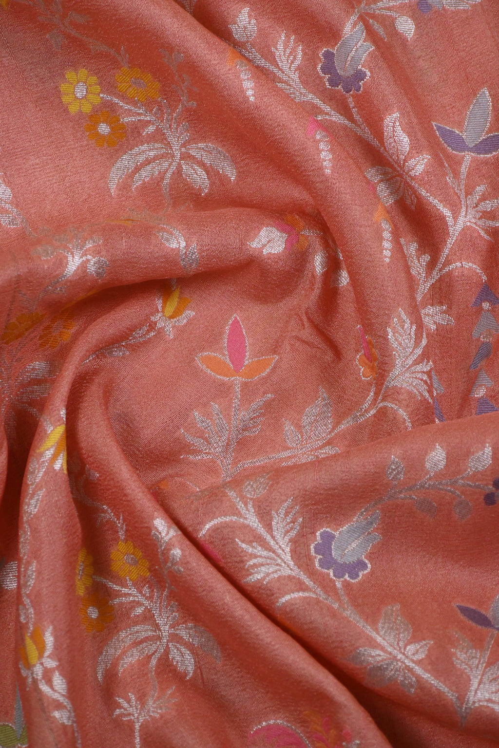 Peachy Orange Pure Banarasi Tussar Georgette Saree