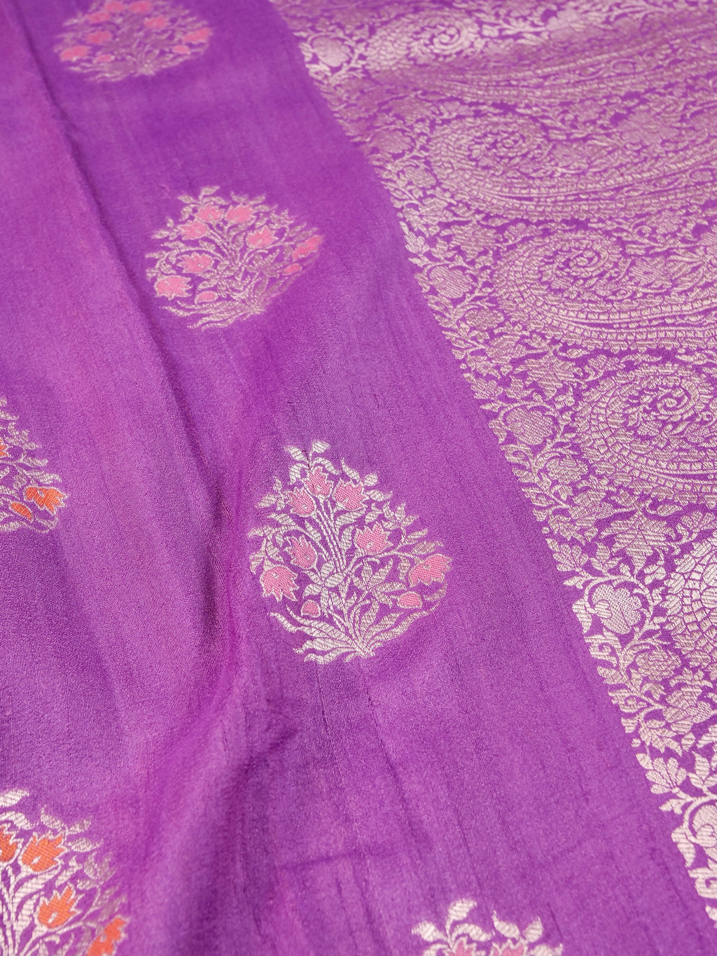 Handwoven Purple Banarasi Desi Tussar Silk Saree