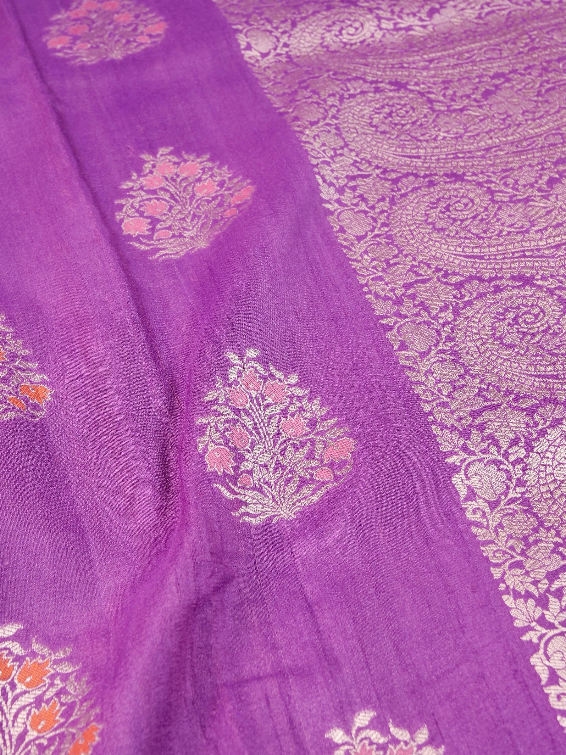 Handwoven Purple Banarasi Desi Tussar Silk Saree