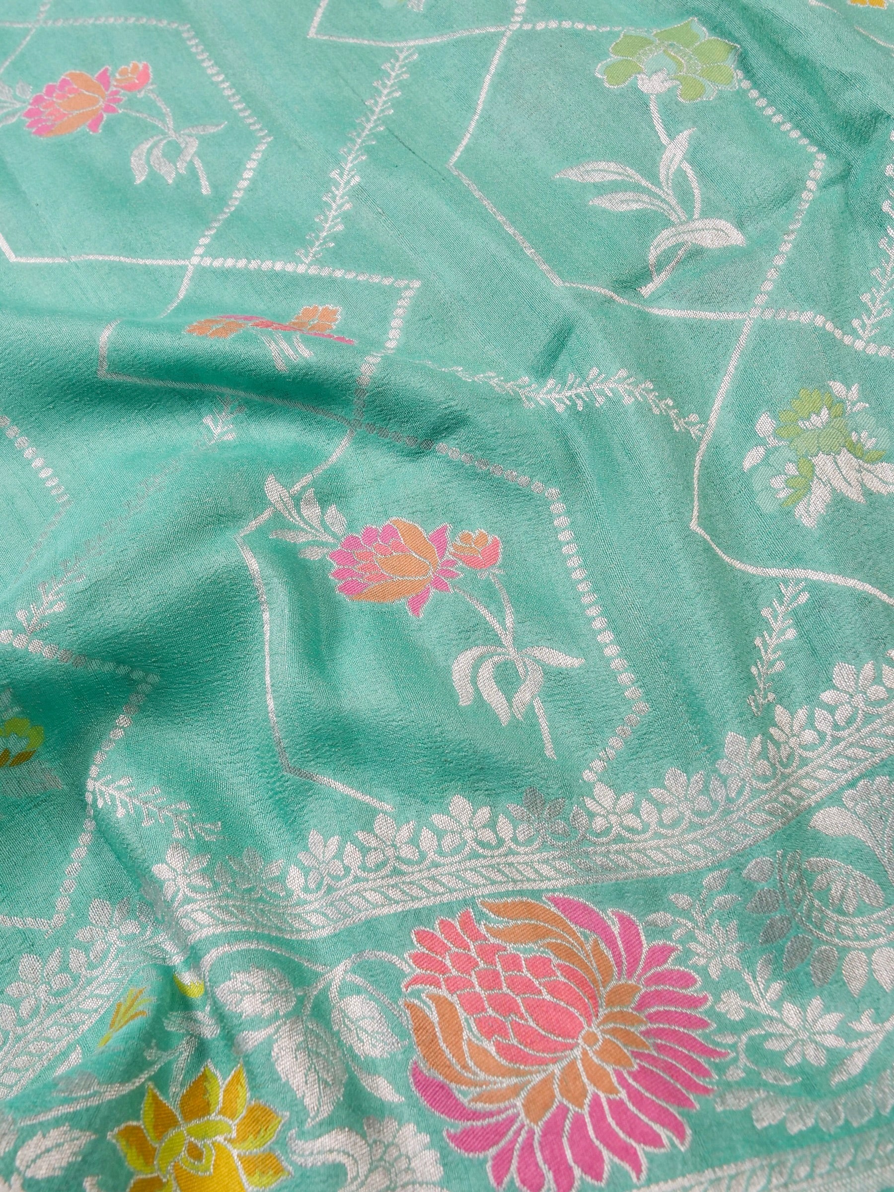 Handwoven Sea Green Banarasi Tusaar Silk Saree