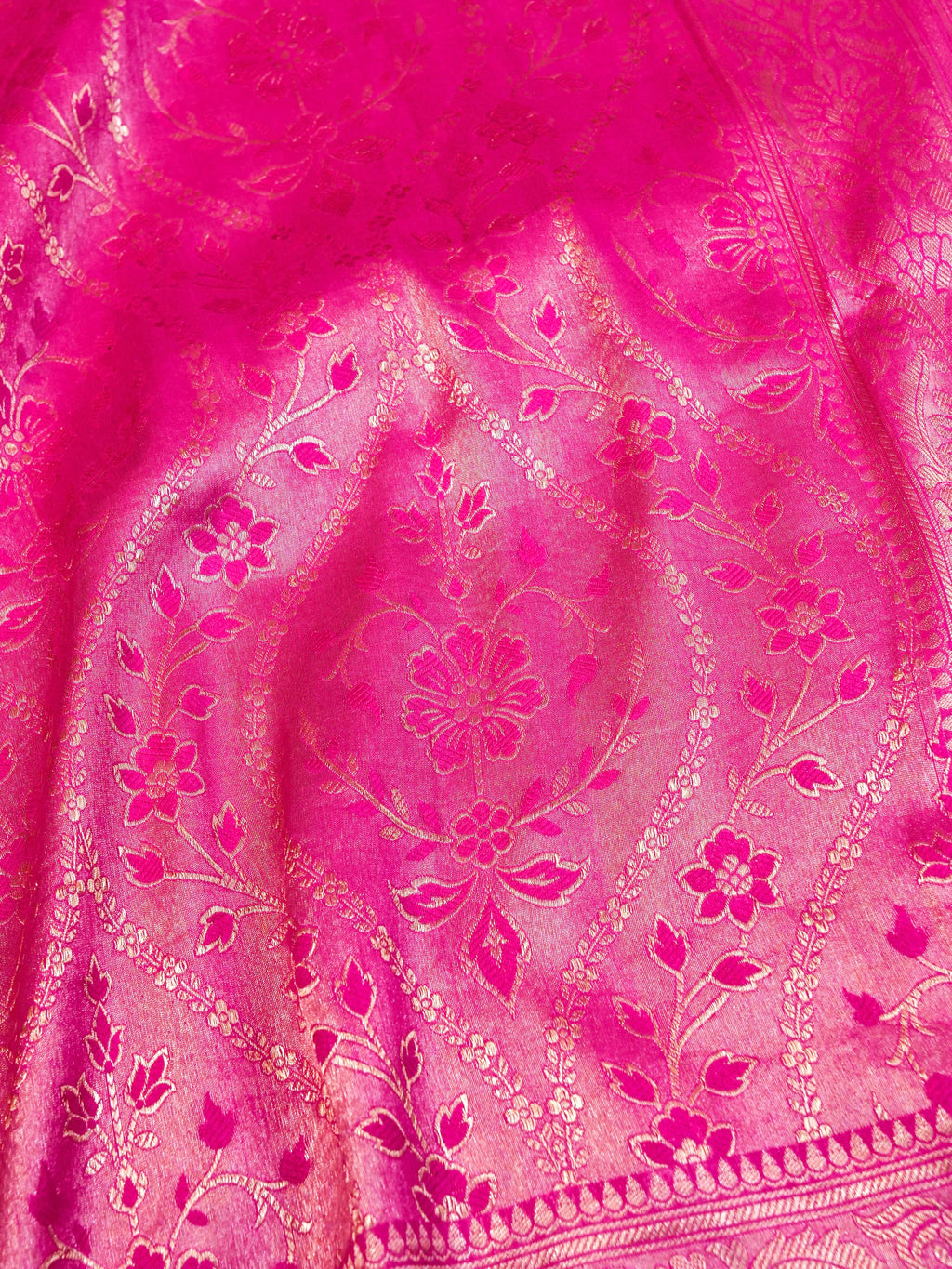 Handwoven Pink Banarasi Katan Soft Tissue Silk Saree