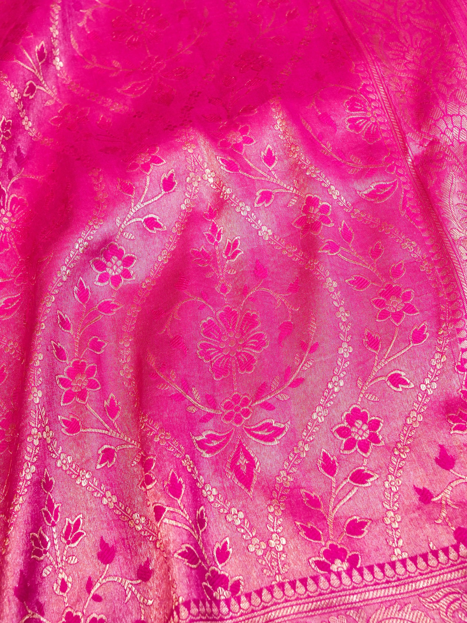 Handwoven Pink Banarasi Katan Soft Tissue Silk Saree