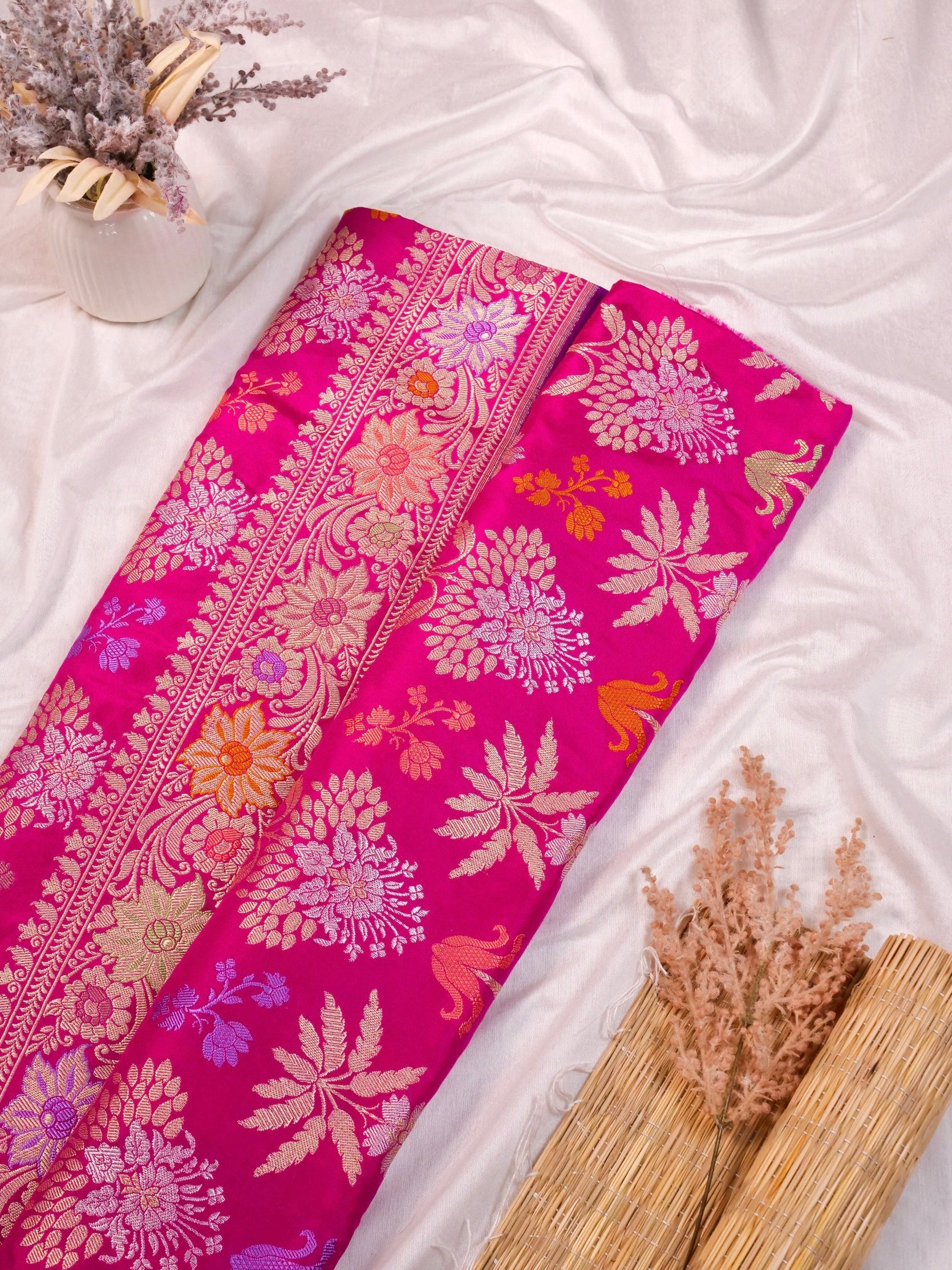 Handwoven Pink Banarasi Katan Silk Saree