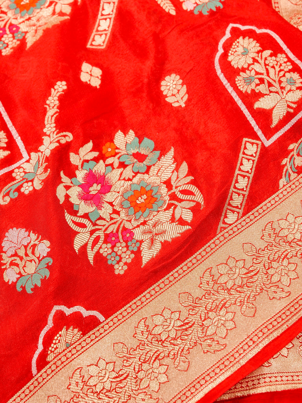 Handwoven Red Banarasi Khaddi Silk Saree