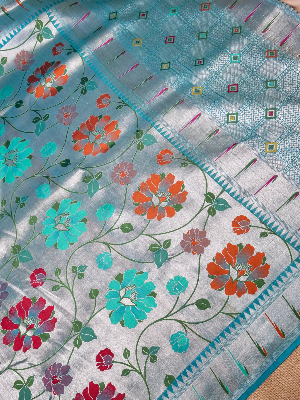 Handwoven Blue Banarasi Tussar Silk Saree