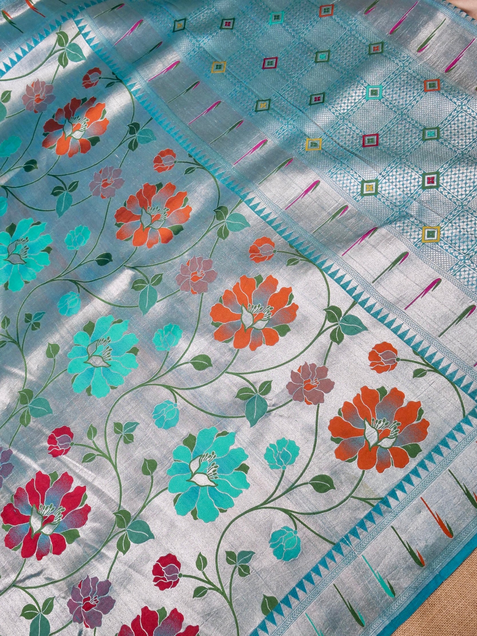 Handwoven Blue Banarasi Tussar Silk Saree