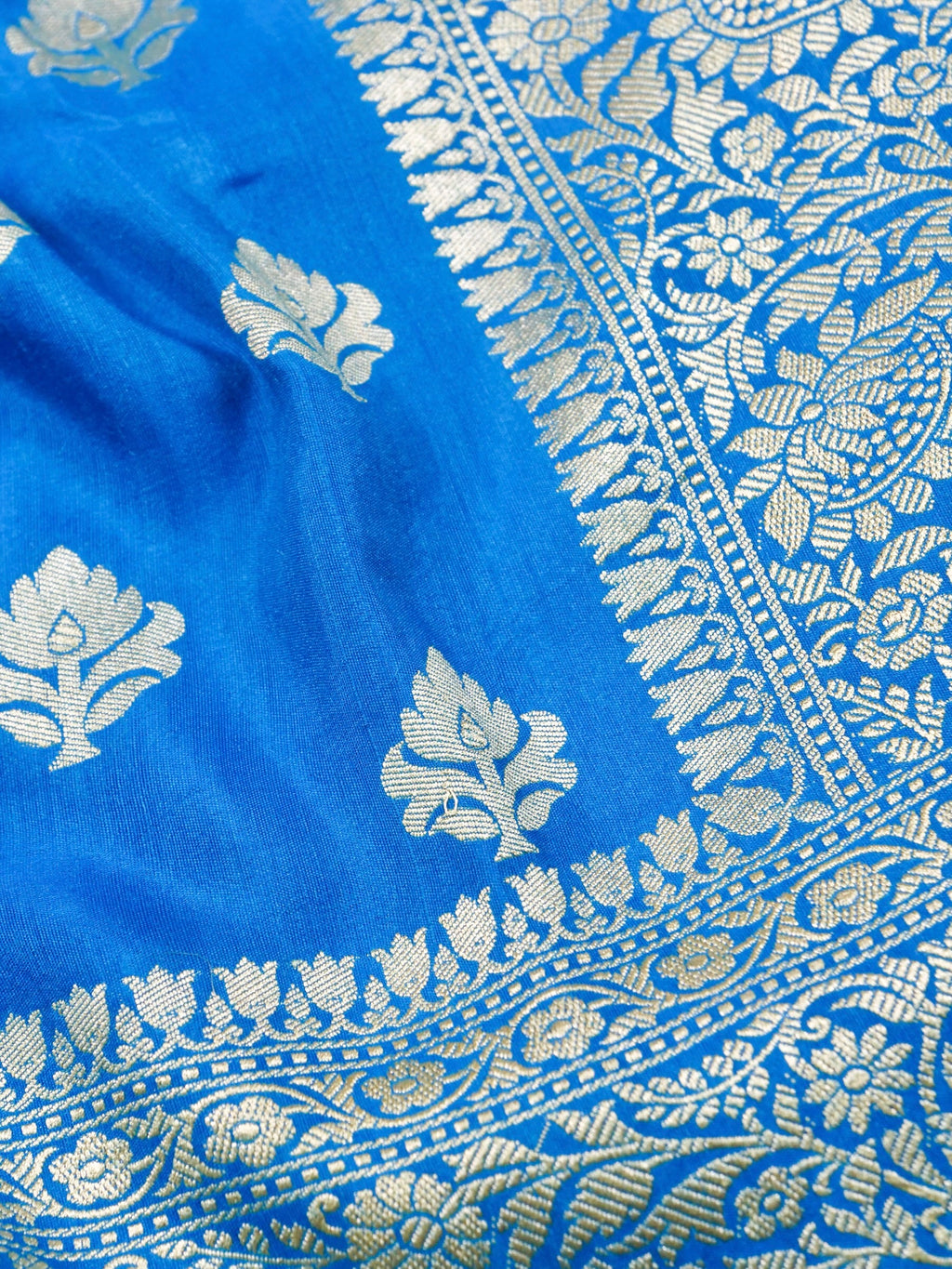 Handwoven Blue Banarasi Monga Silk Saree