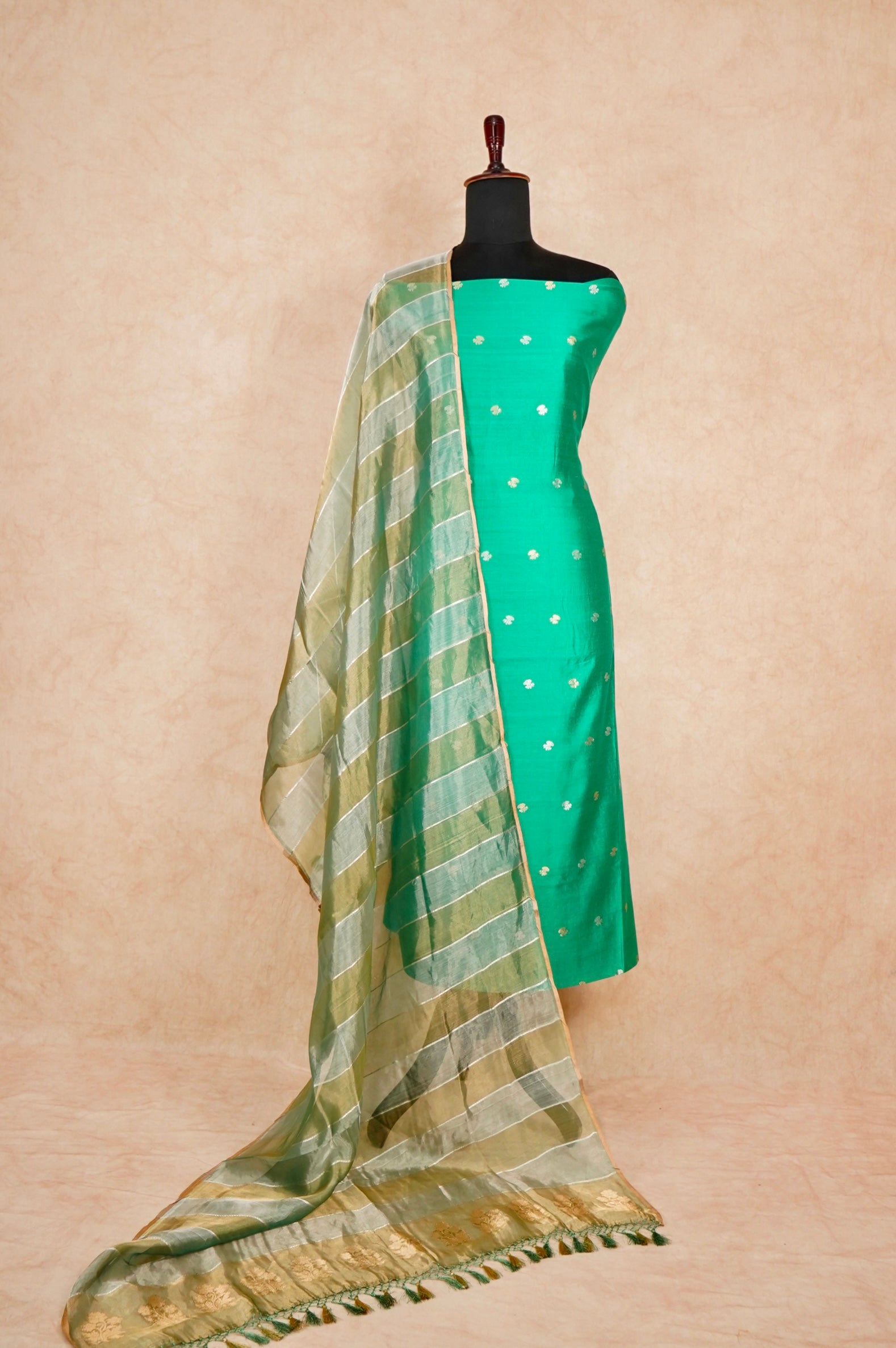 Handwoven Pista Green Banarasi Chiniya Silk Suit