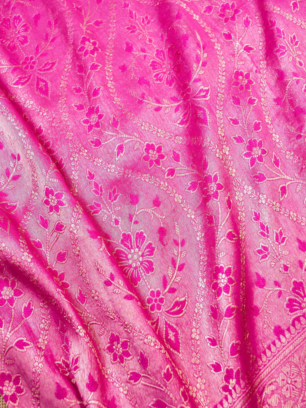 Handwoven Pink Banarasi Katan Soft Tissue Silk Saree
