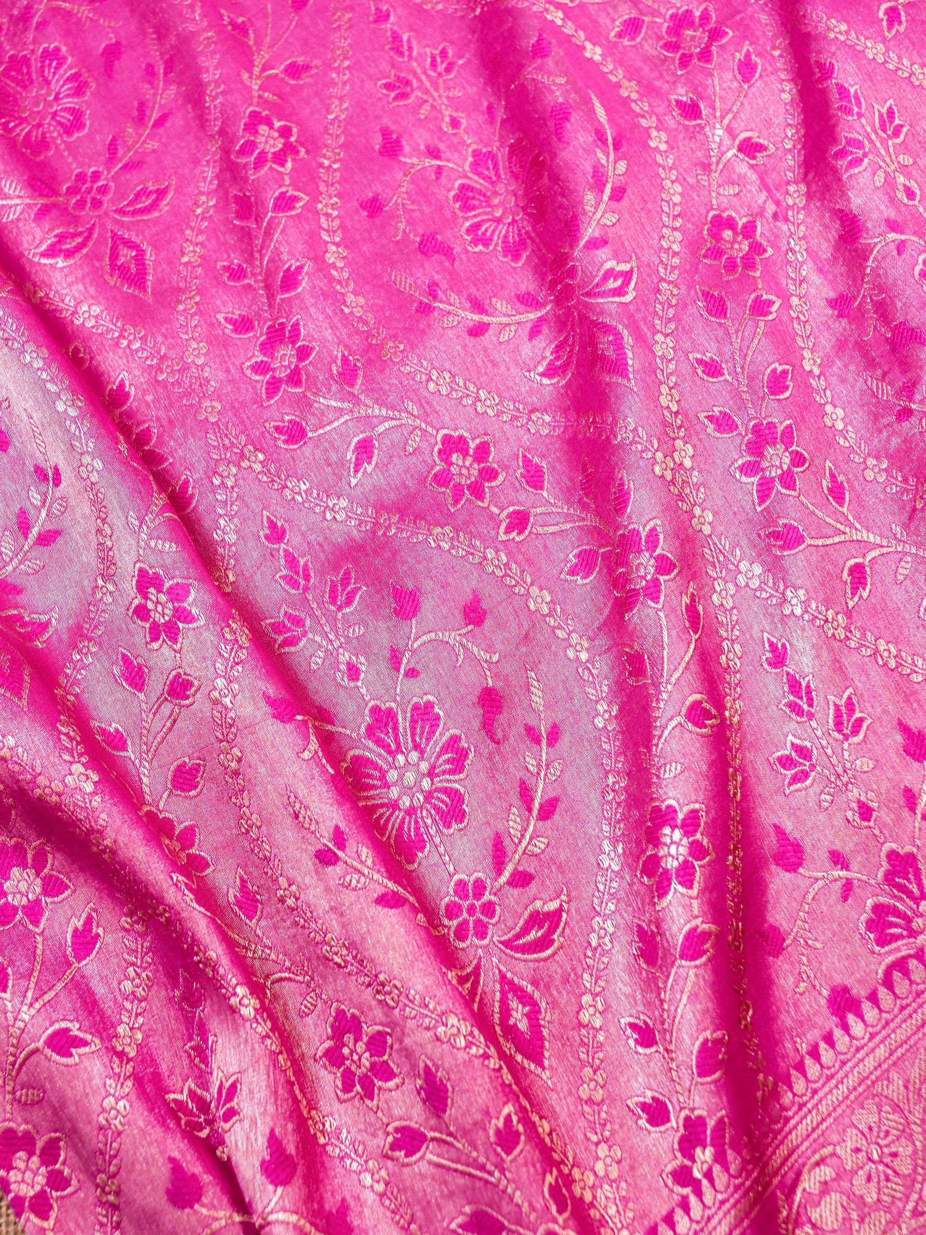 Handwoven Pink Banarasi Katan Soft Tissue Silk Saree