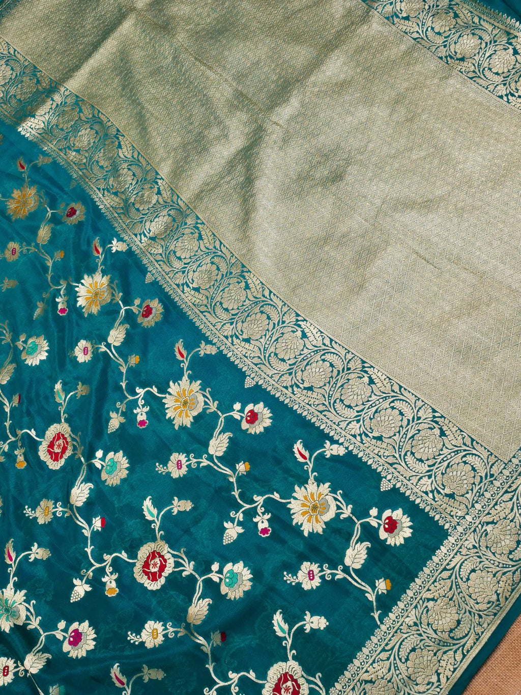 Handwoven Turquoise Blue Banarasi Khaddi Silk Saree