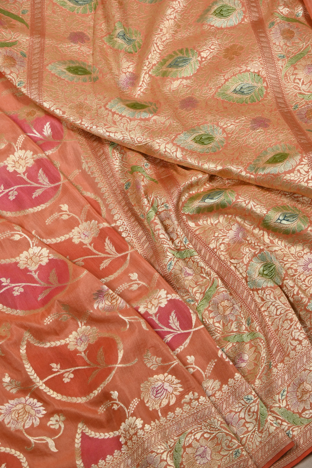Burnt Orange Pure Moonga Silk Banarasi Saree