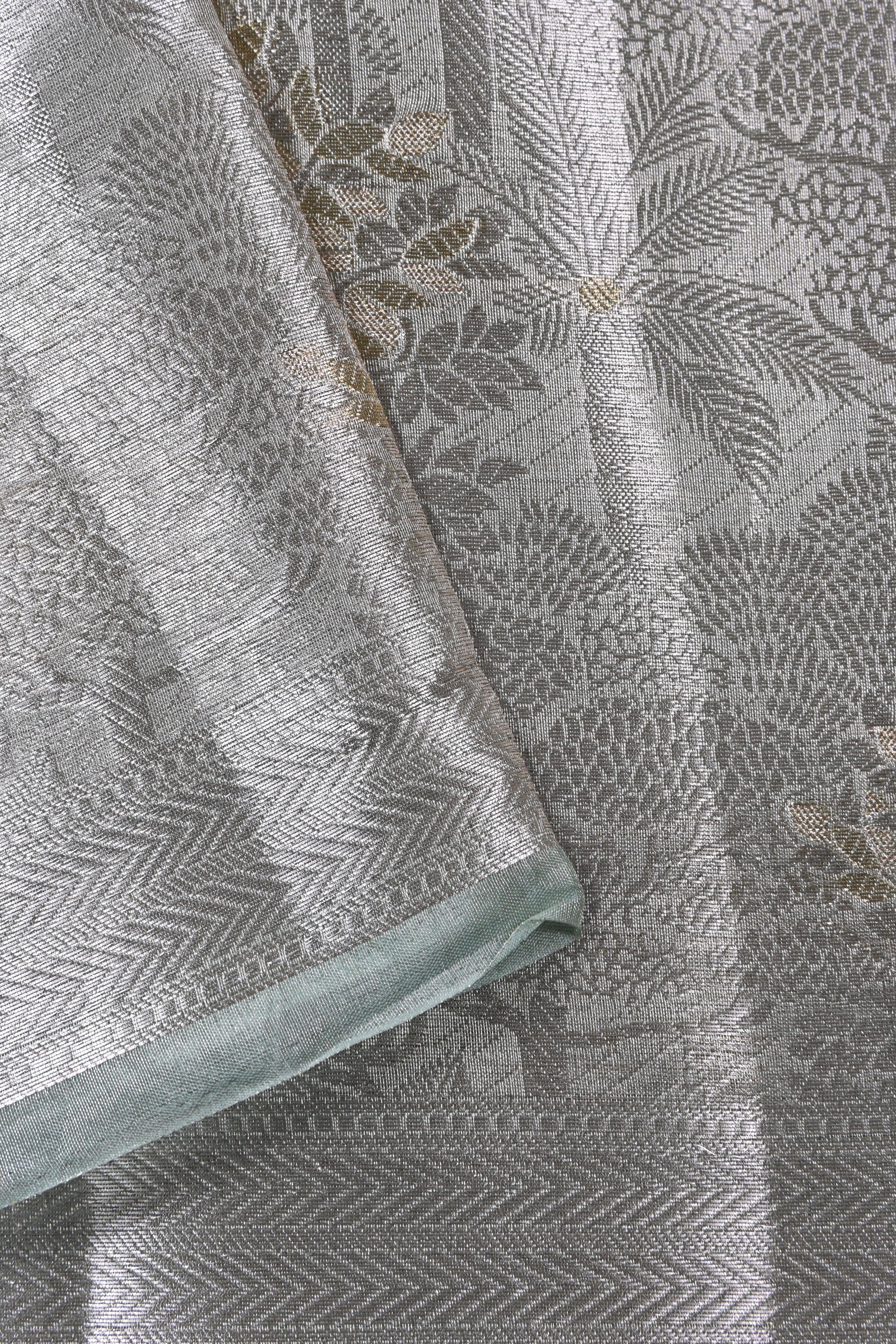 Baby Pista Green Pure Banarasi Molten Tissue Silk Saree