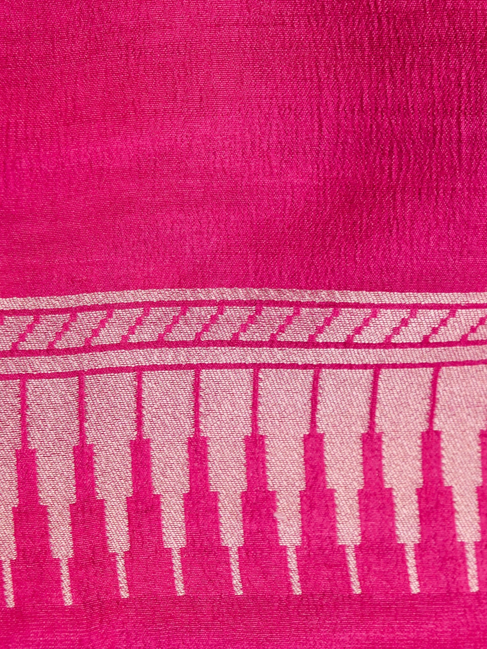 Handwoven Pink Banarasi Desi Tusser Silk Saree