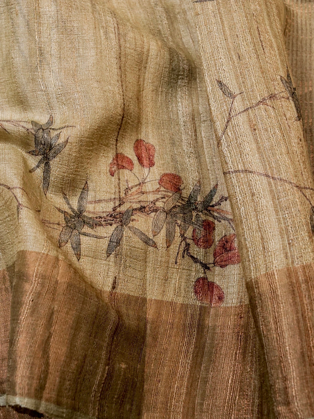 Handwoven Light Brown Banarasi Tussar Silk Saree