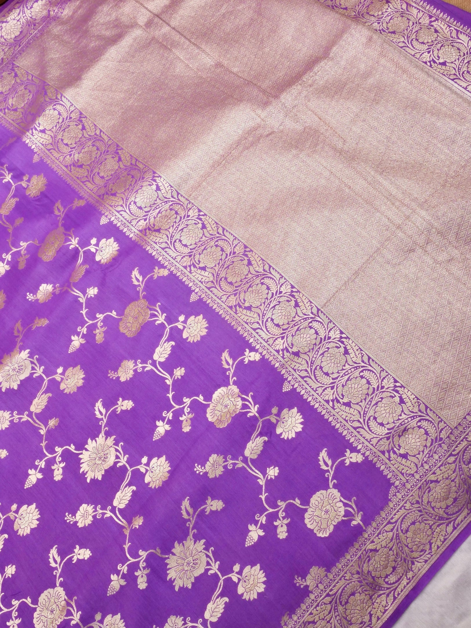 Handwoven Purple Banarasi Monga Silk Saree