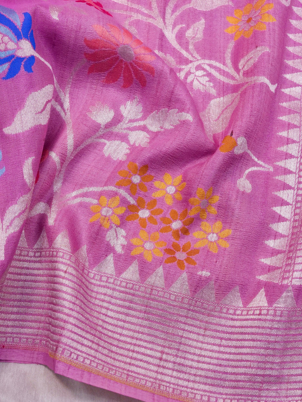 Handwoven Baby Pink Banarasi Tussar Silk Saree