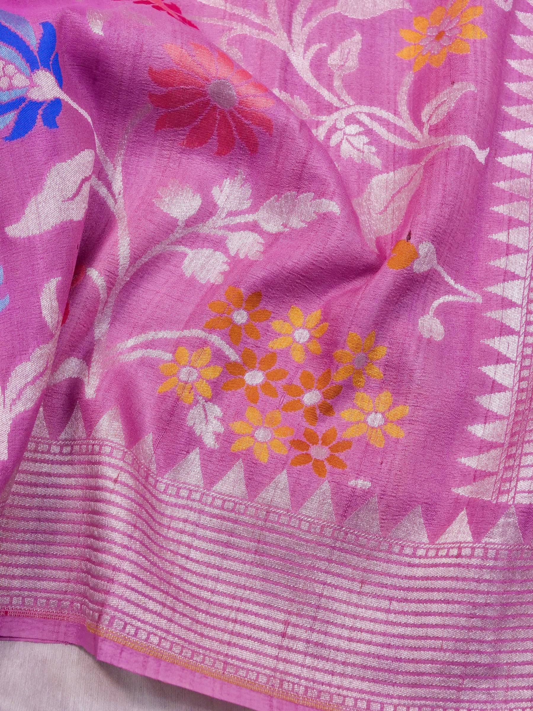 Handwoven Baby Pink Banarasi Tussar Silk Saree