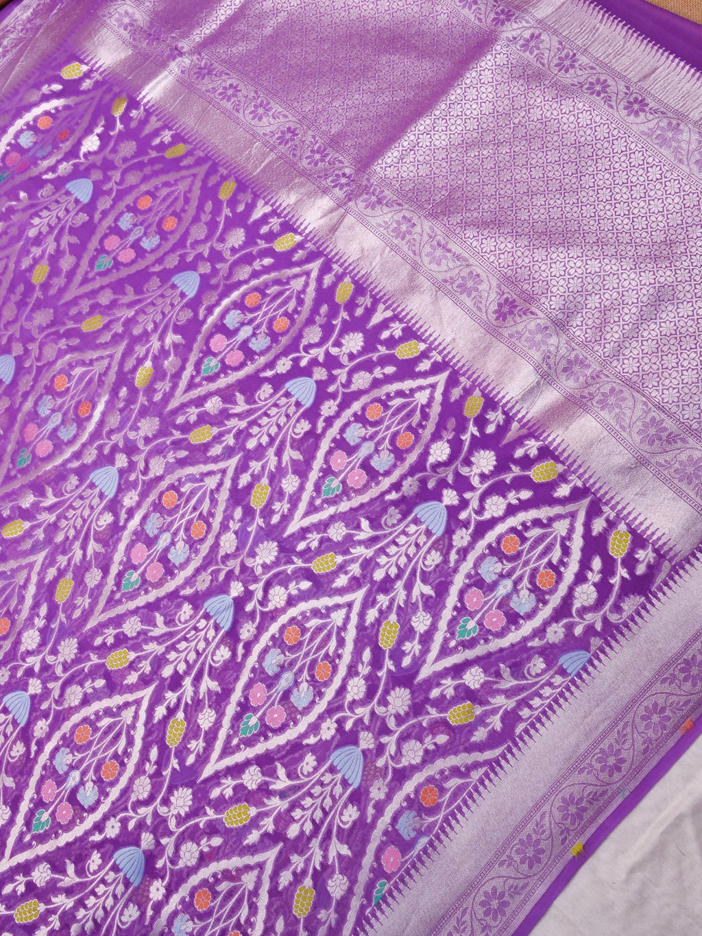 Handwoven Purple Banarasi Khaddi Silk Saree