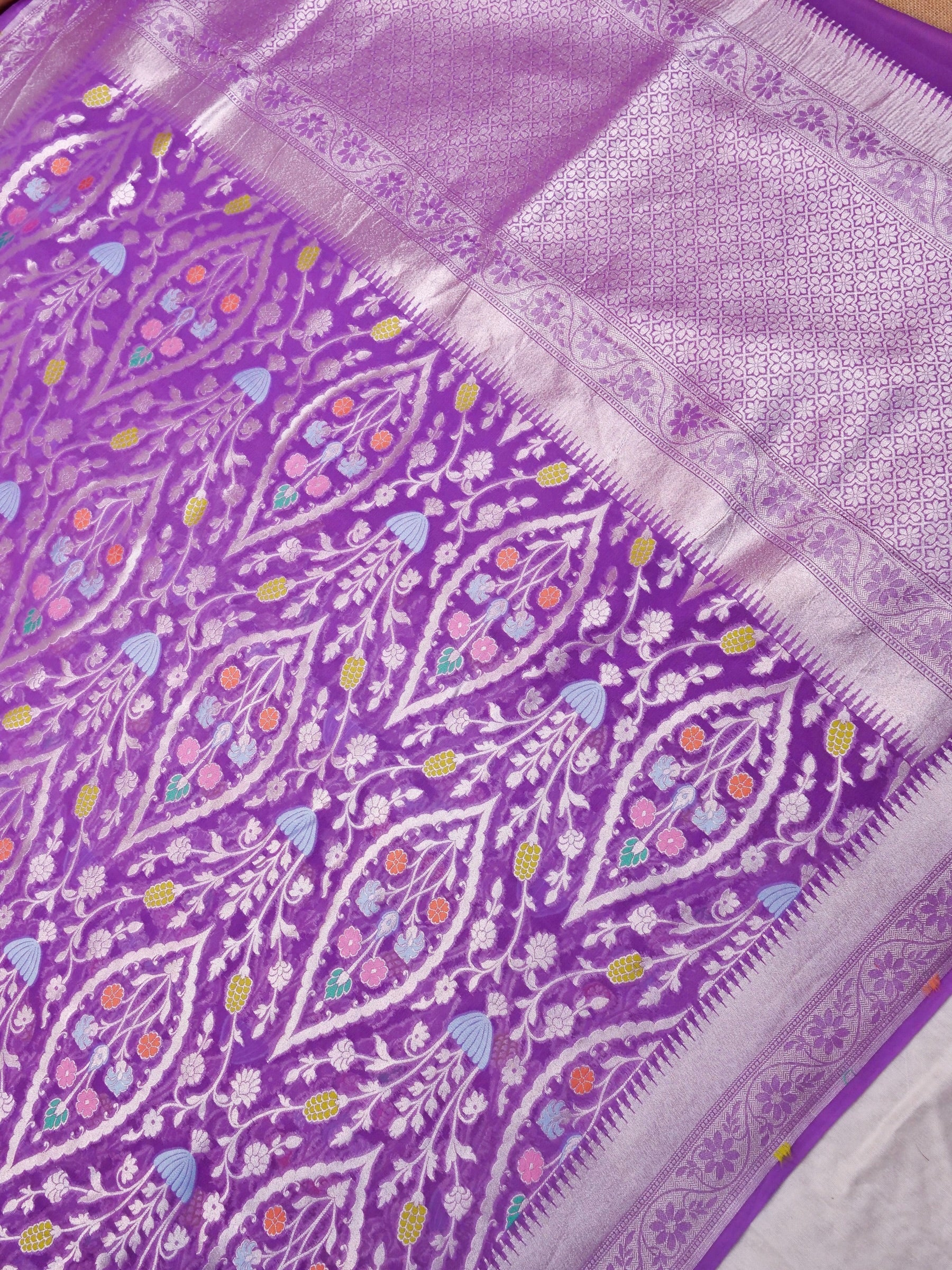 Handwoven Purple Banarasi Khaddi Silk Saree