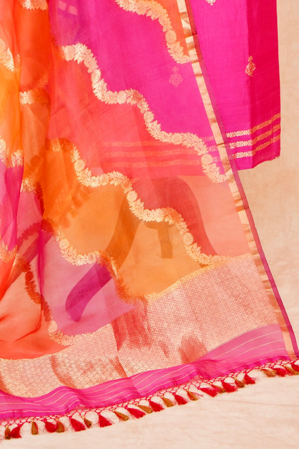 Handwoven Rani Pink Banarasi Katan Silk Suit