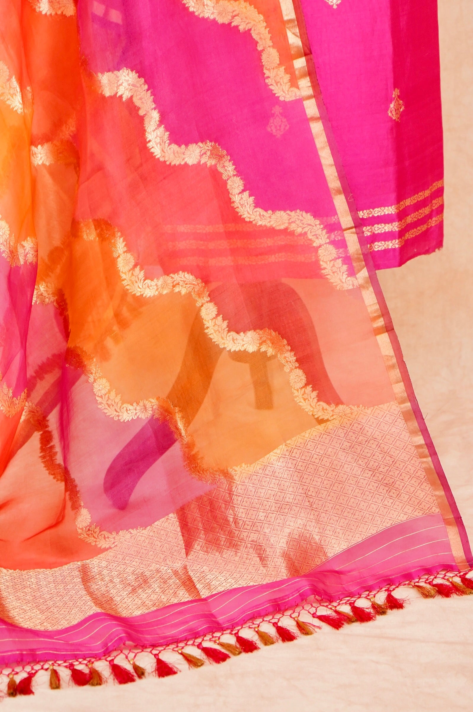 Handwoven Rani Pink Banarasi Katan Silk Suit