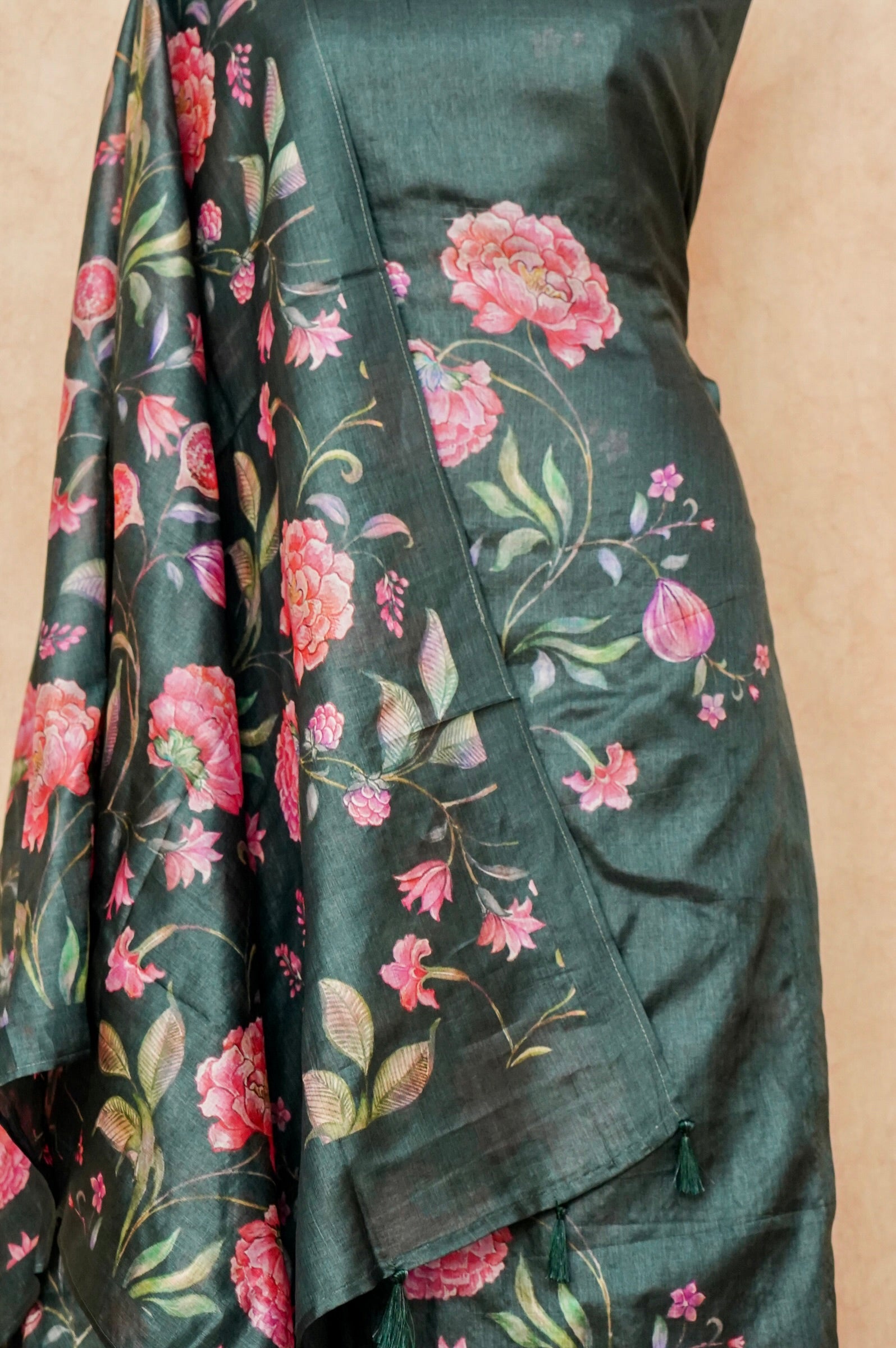 Handwoven Dark Green Banarasi Tussar Silk Suit