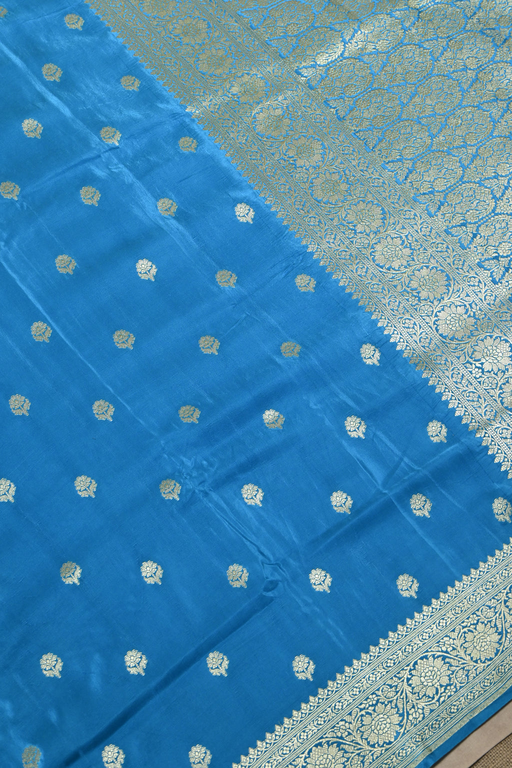 Blue Pure Banarasi Satin Mashru Silk Saree