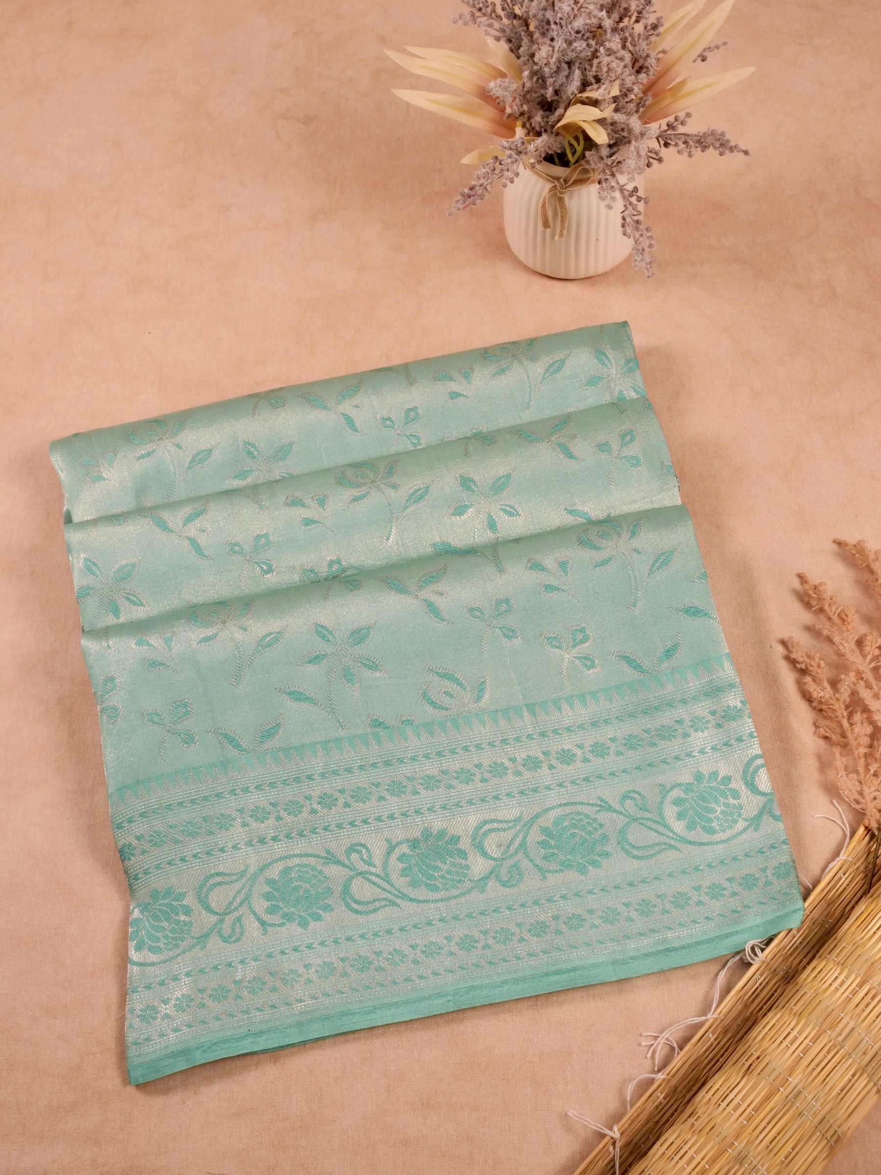 Handwoven Pastel Blue Banarasi Katan Soft Tissue Silk Saree