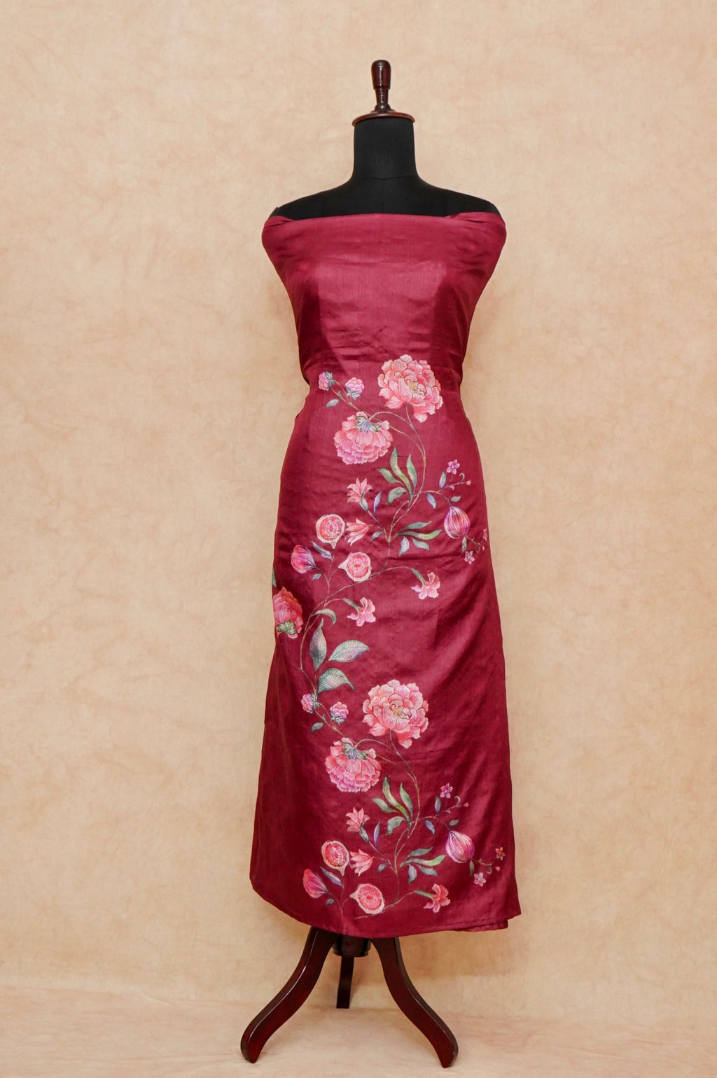 Handwoven Maroon Banarasi Tussar Silk Suit