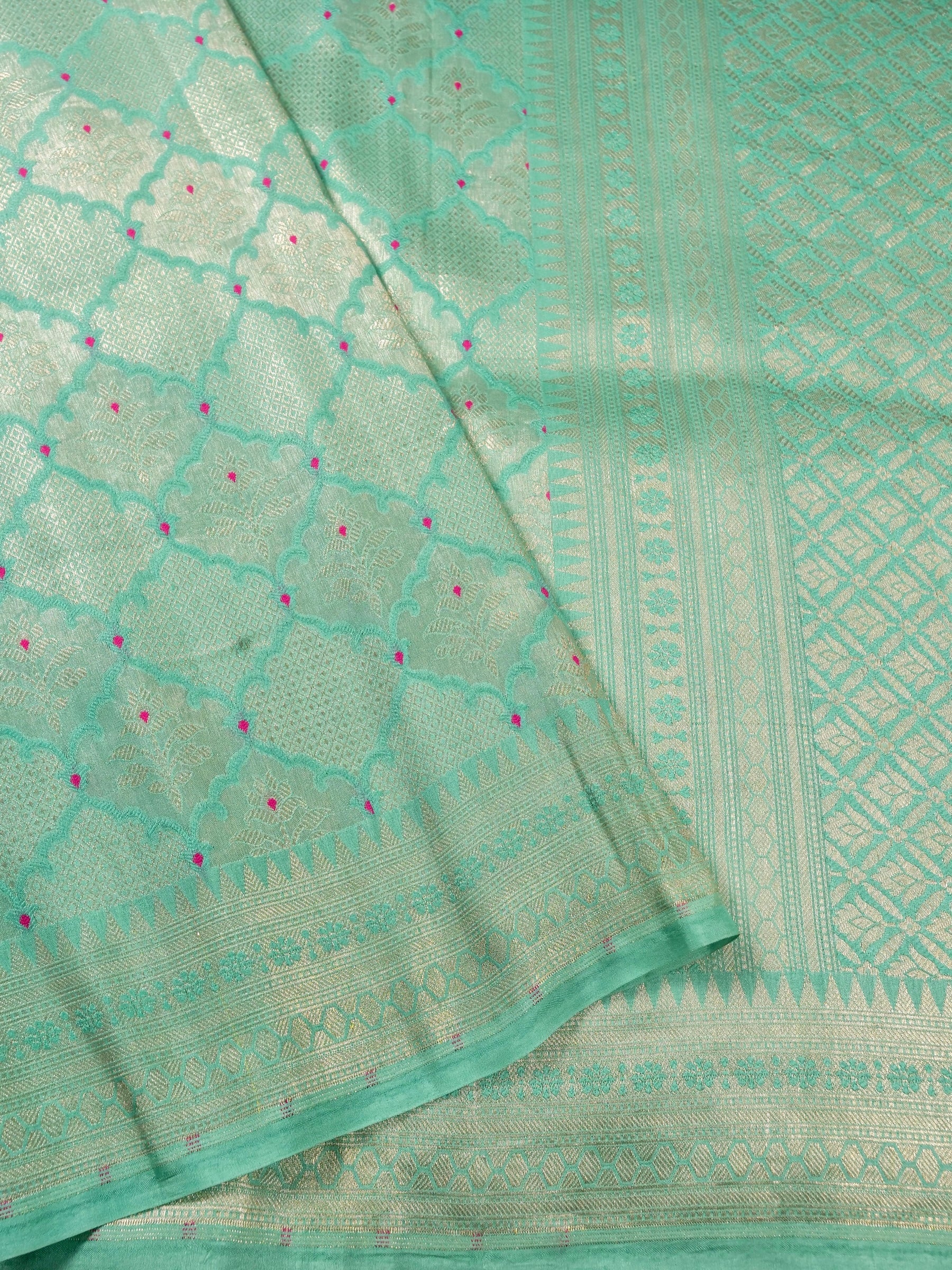 Handwoven Sea Green Banarasi Katan Soft Tissue Silk Saree